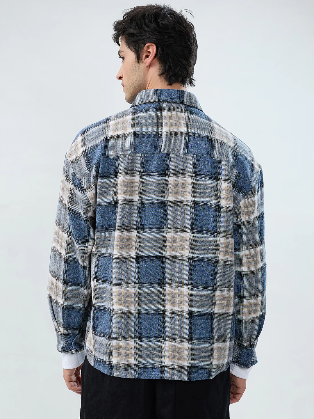 Aegean Blue Checkered Boxy Fit Crop Shirt - Image 7