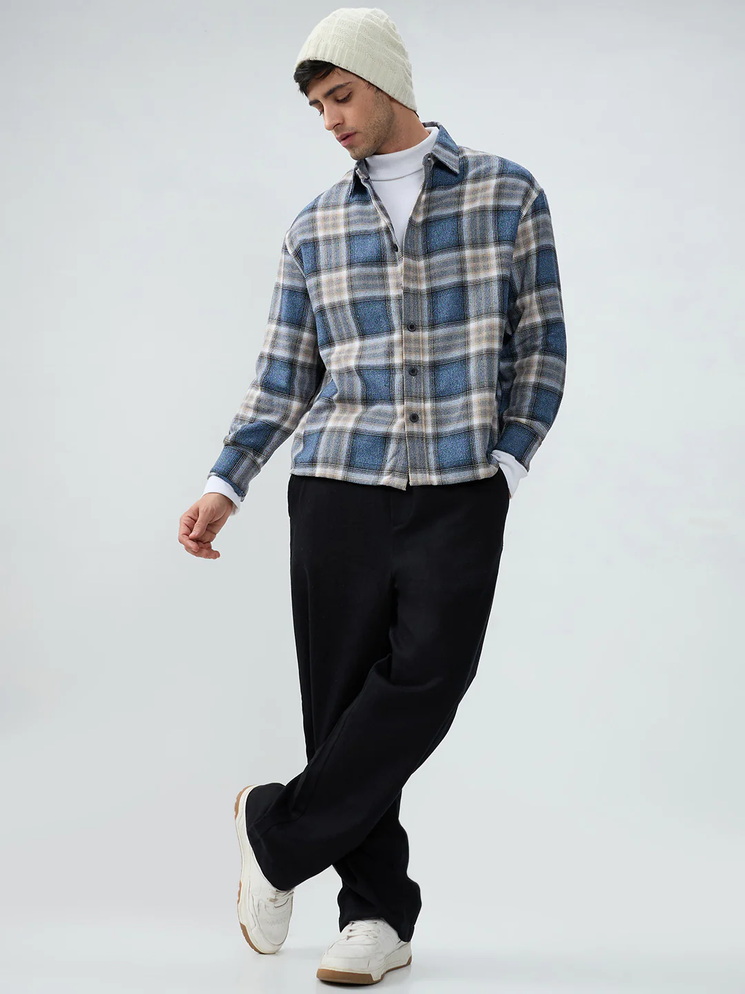 Aegean Blue Checkered Boxy Fit Crop Shirt - Image 8