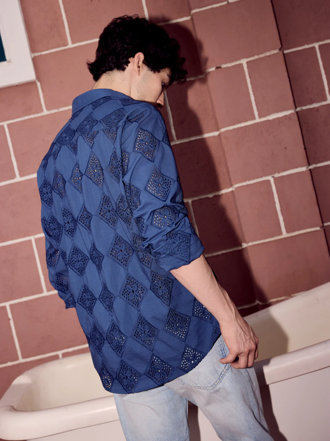 Aegean Blue Diamond Schiffli Shirt - Image 5