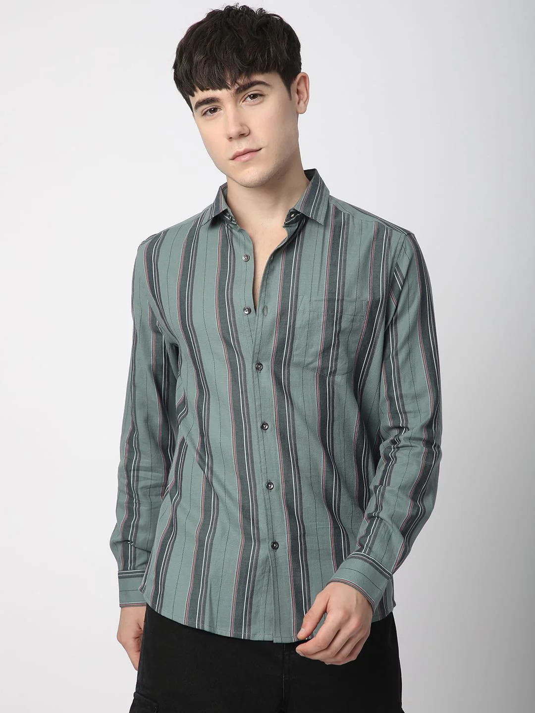 Alluring Submarine Green Striped Shirt - Image 5