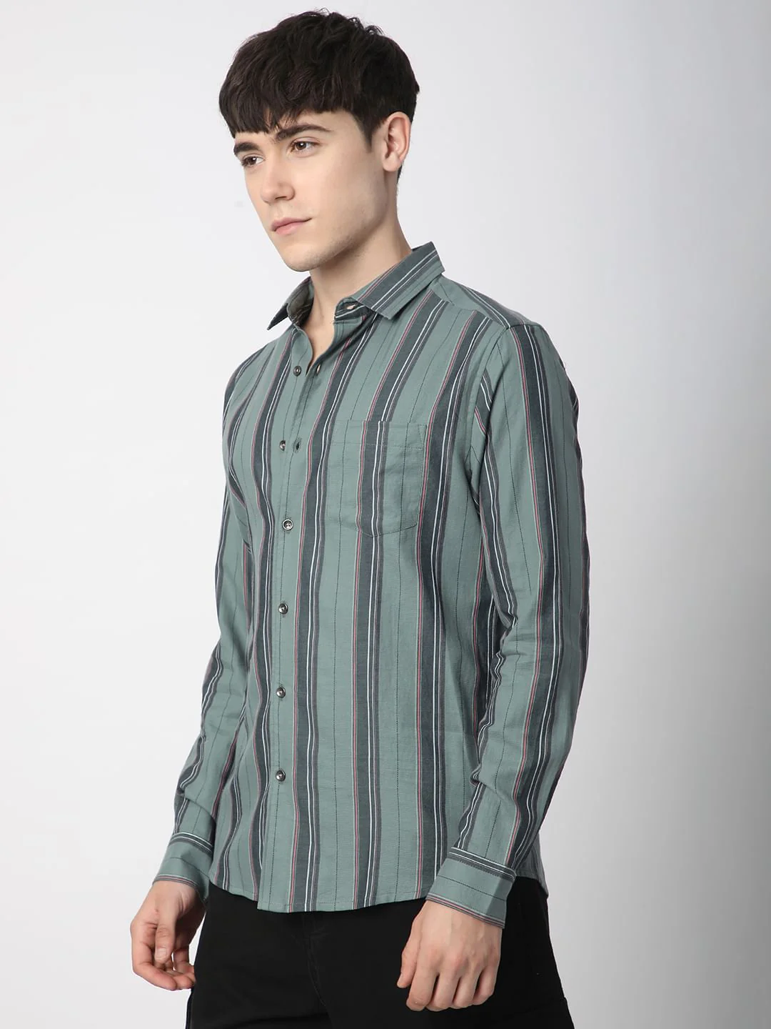 Alluring Submarine Green Striped Shirt - Image 6