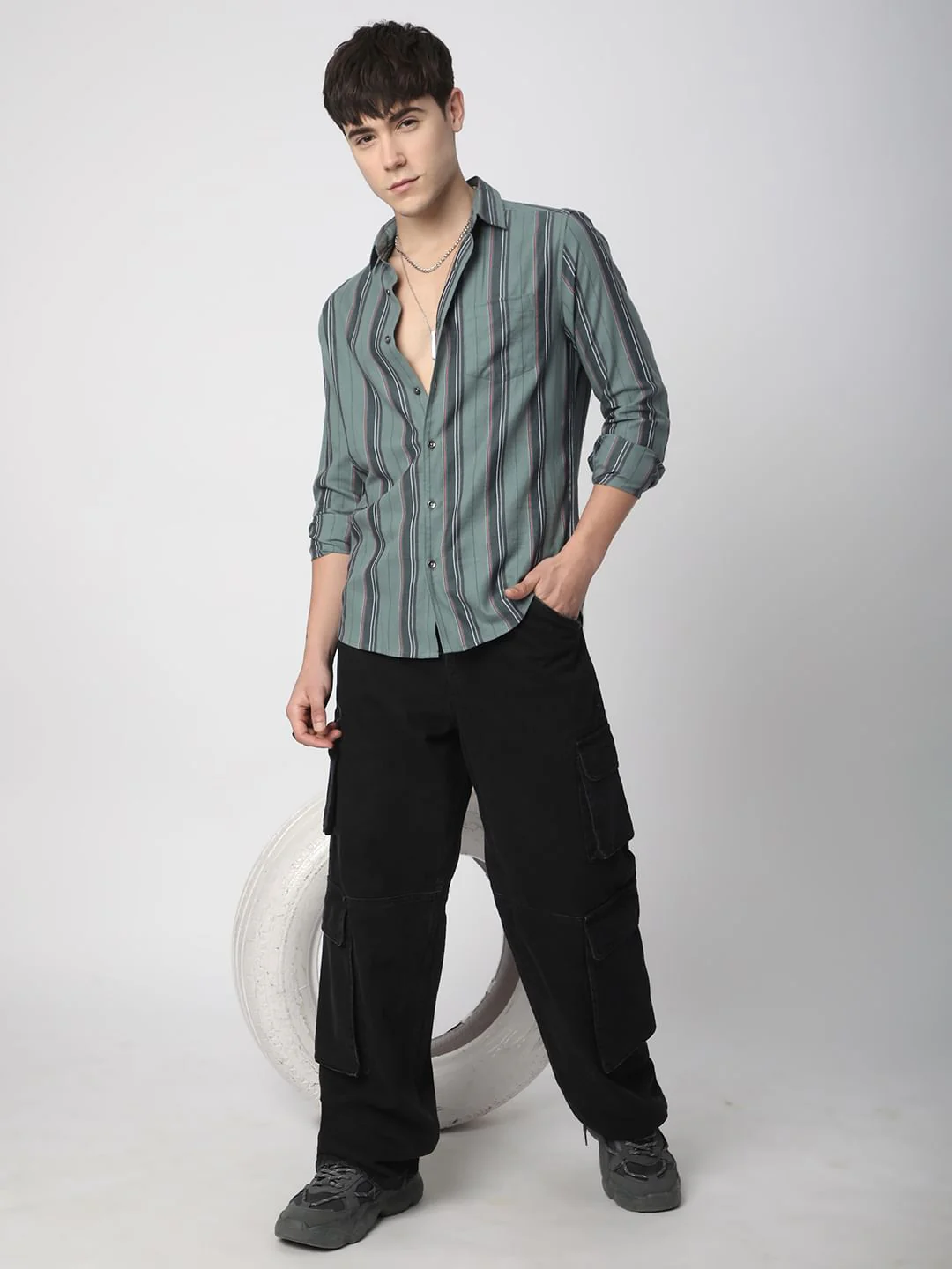Alluring Submarine Green Striped Shirt - Image 8
