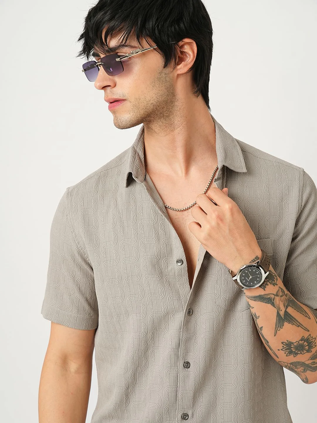 Arched Hazelnut Beige Textured Shirt - Image 2