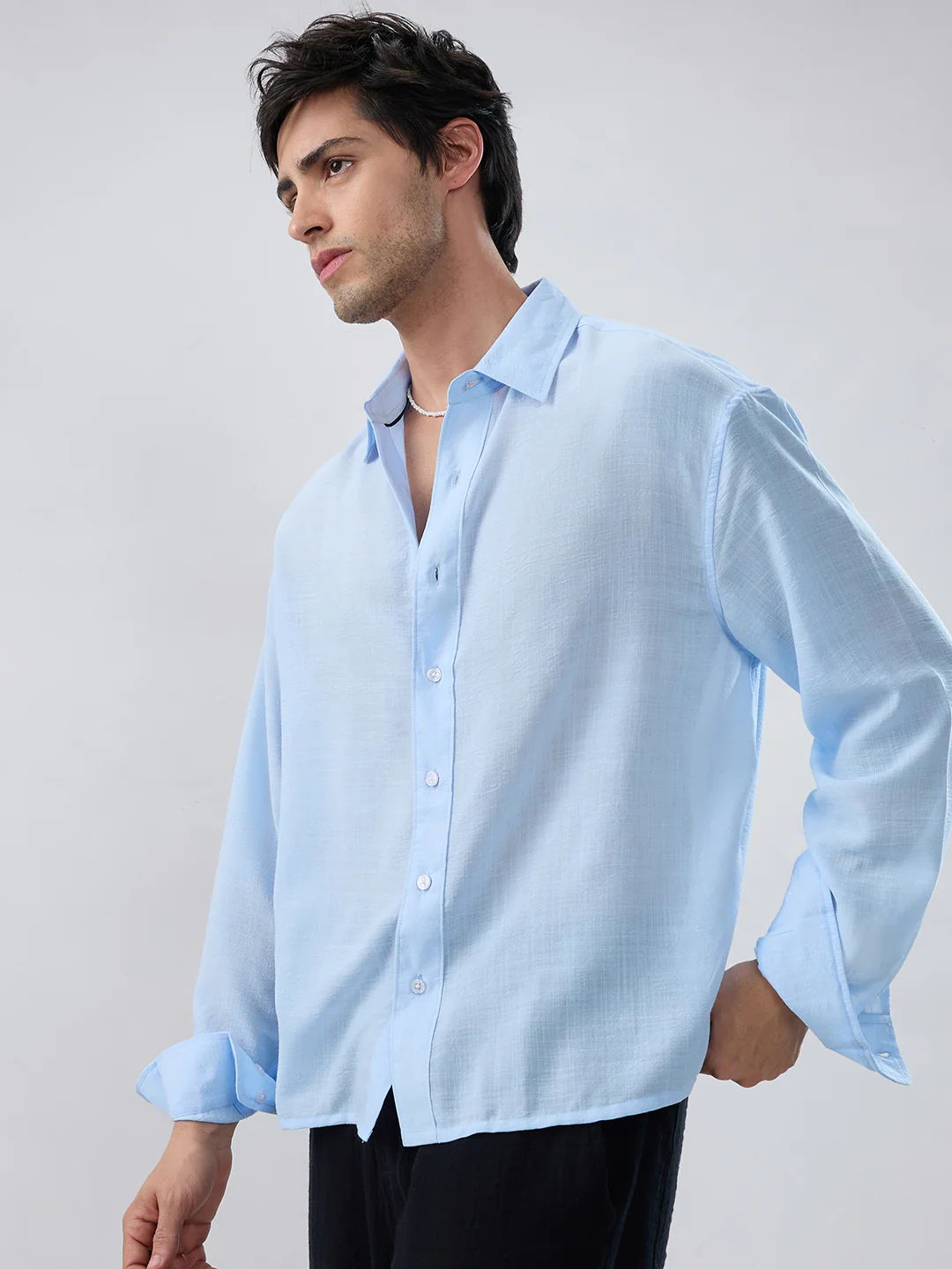Baby Blue Slub Textured Boxy Fit Crop Shirt - Image 6