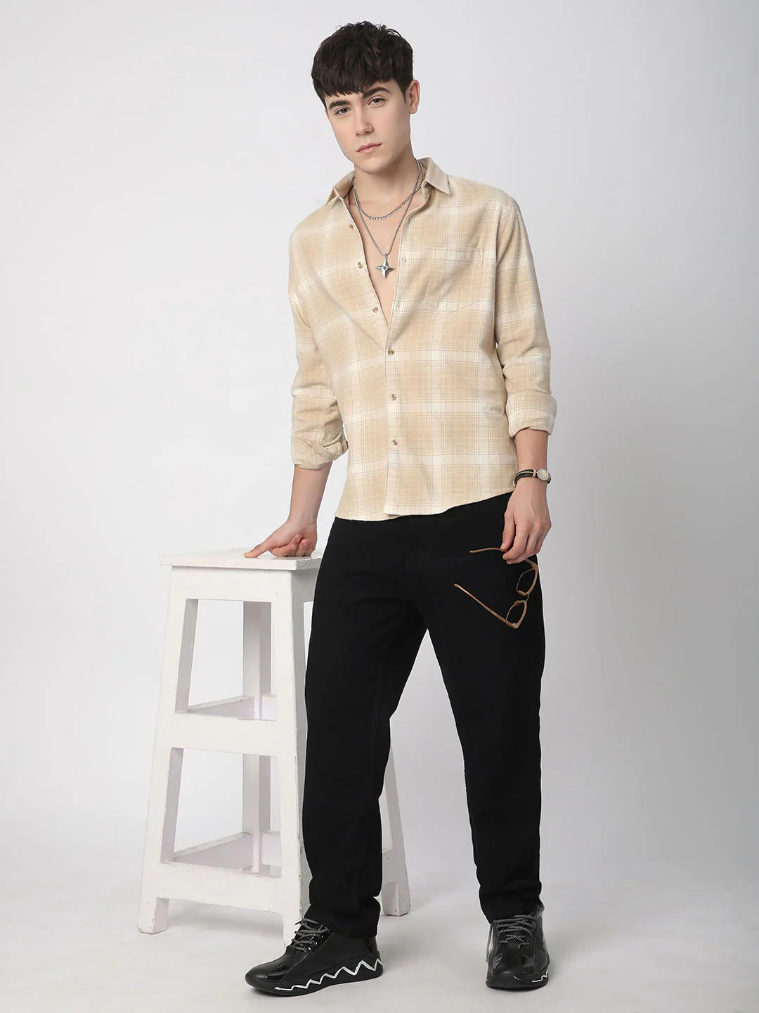 Beige Tattersall Checked Flannel Shirt - Image 8
