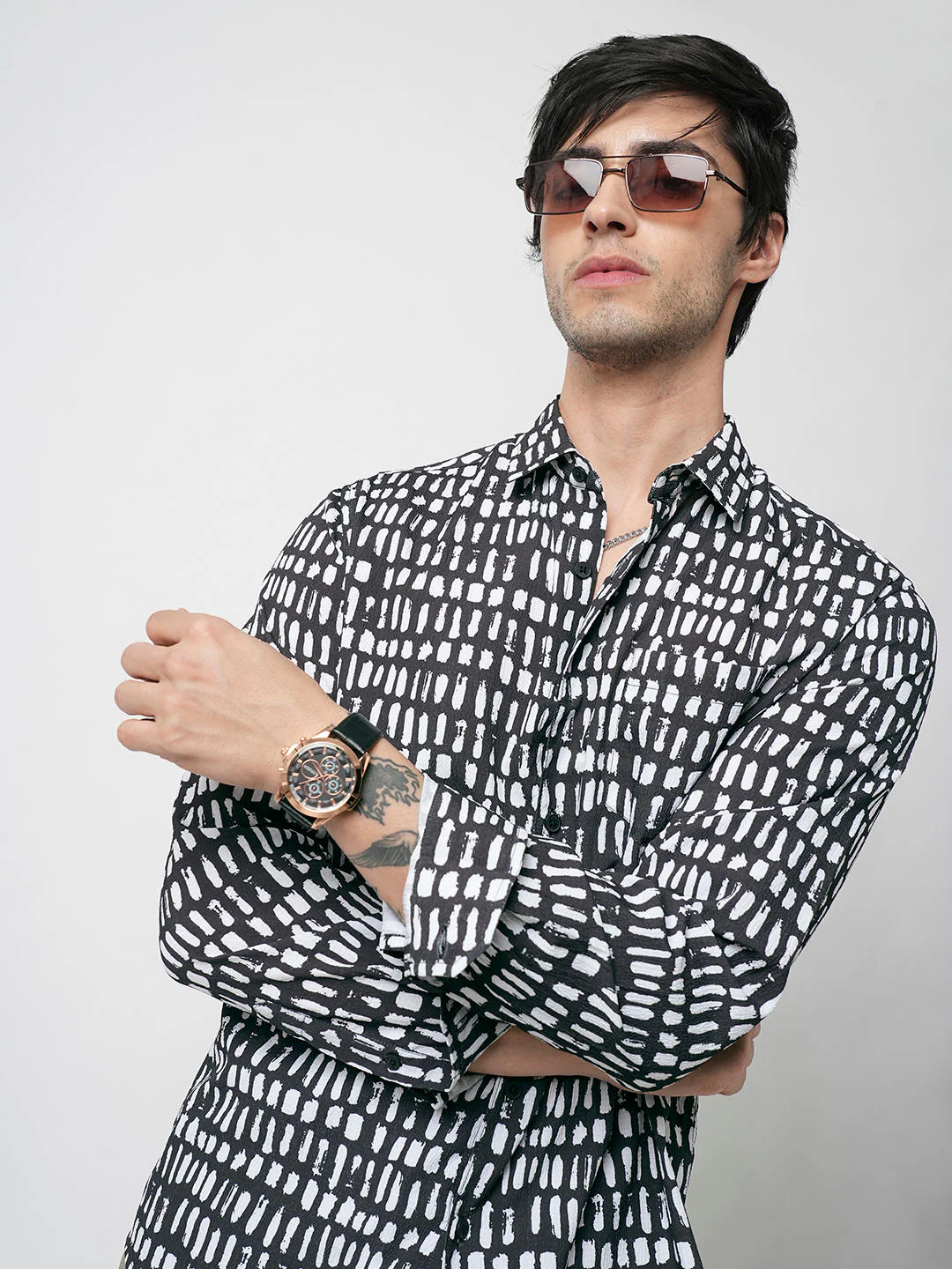 Black & White Printed Crushed Shirt