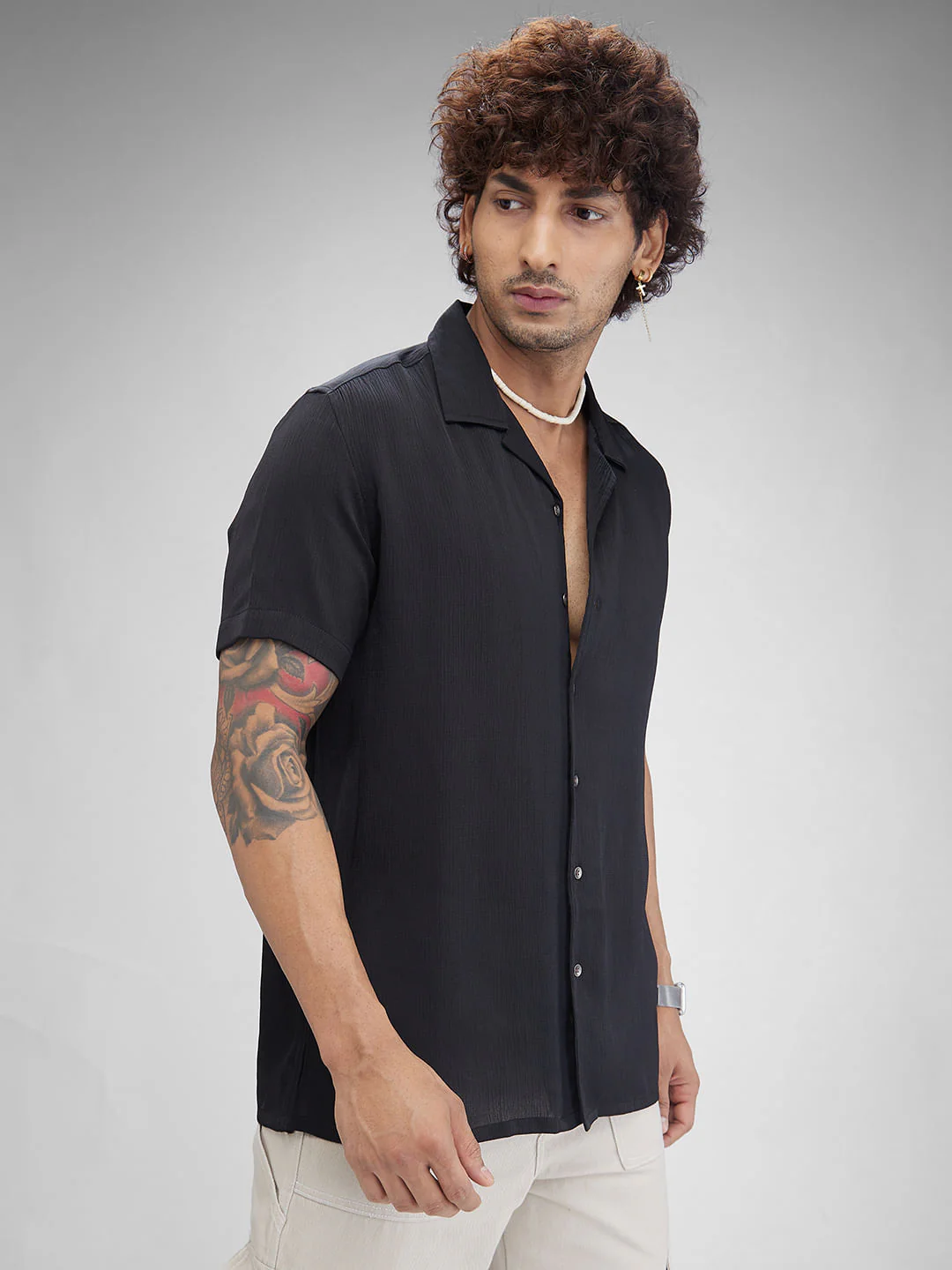 Black Crepe Oversized Resort Collar Shirt - Image 6