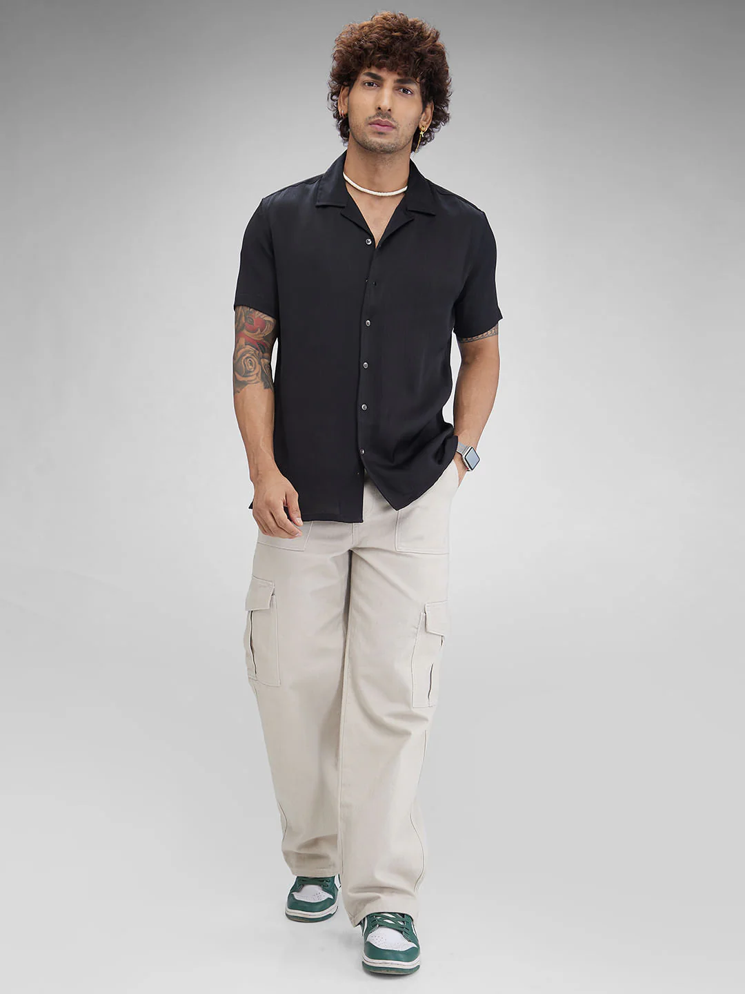 Black Crepe Oversized Resort Collar Shirt - Image 8