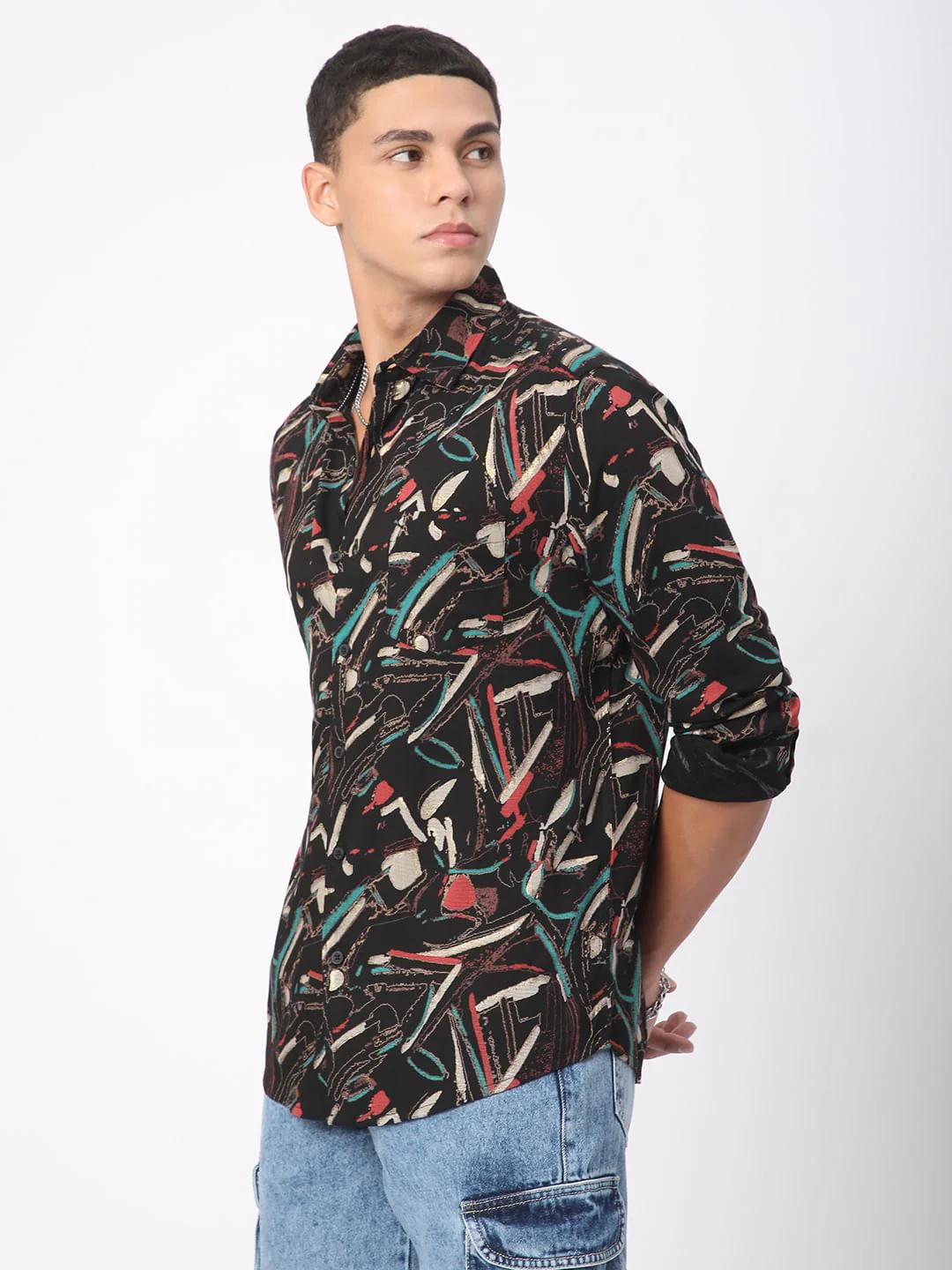 Black Fusion Hues Foil Printed Shirt - Image 6