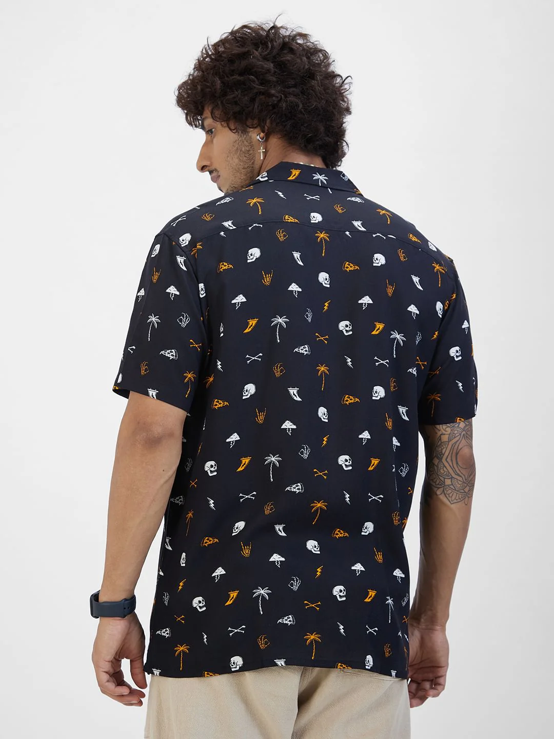 Black Printed Notch Collar Oversized Shirt - Image 7