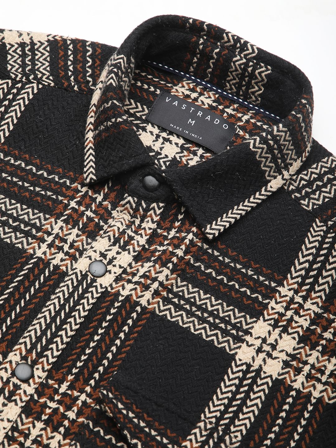 Black Tweed Checks Double Flap Pocket Shirt - Image 3
