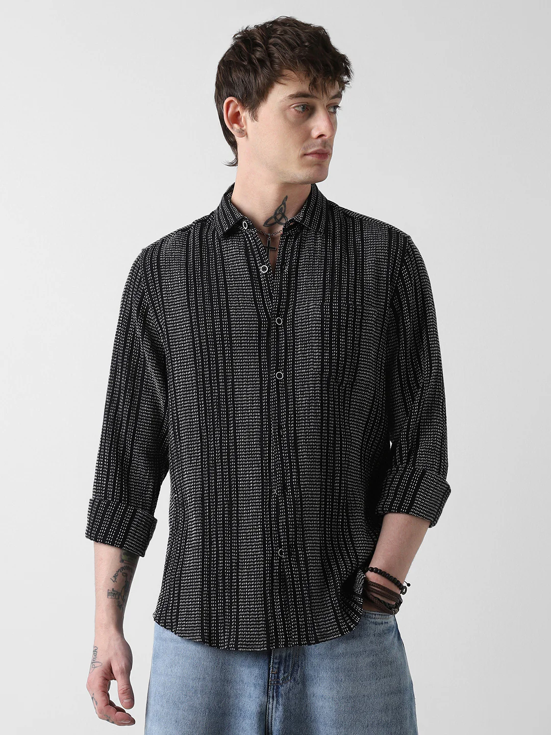 Black & White Tweed Striped Shirt - Image 2