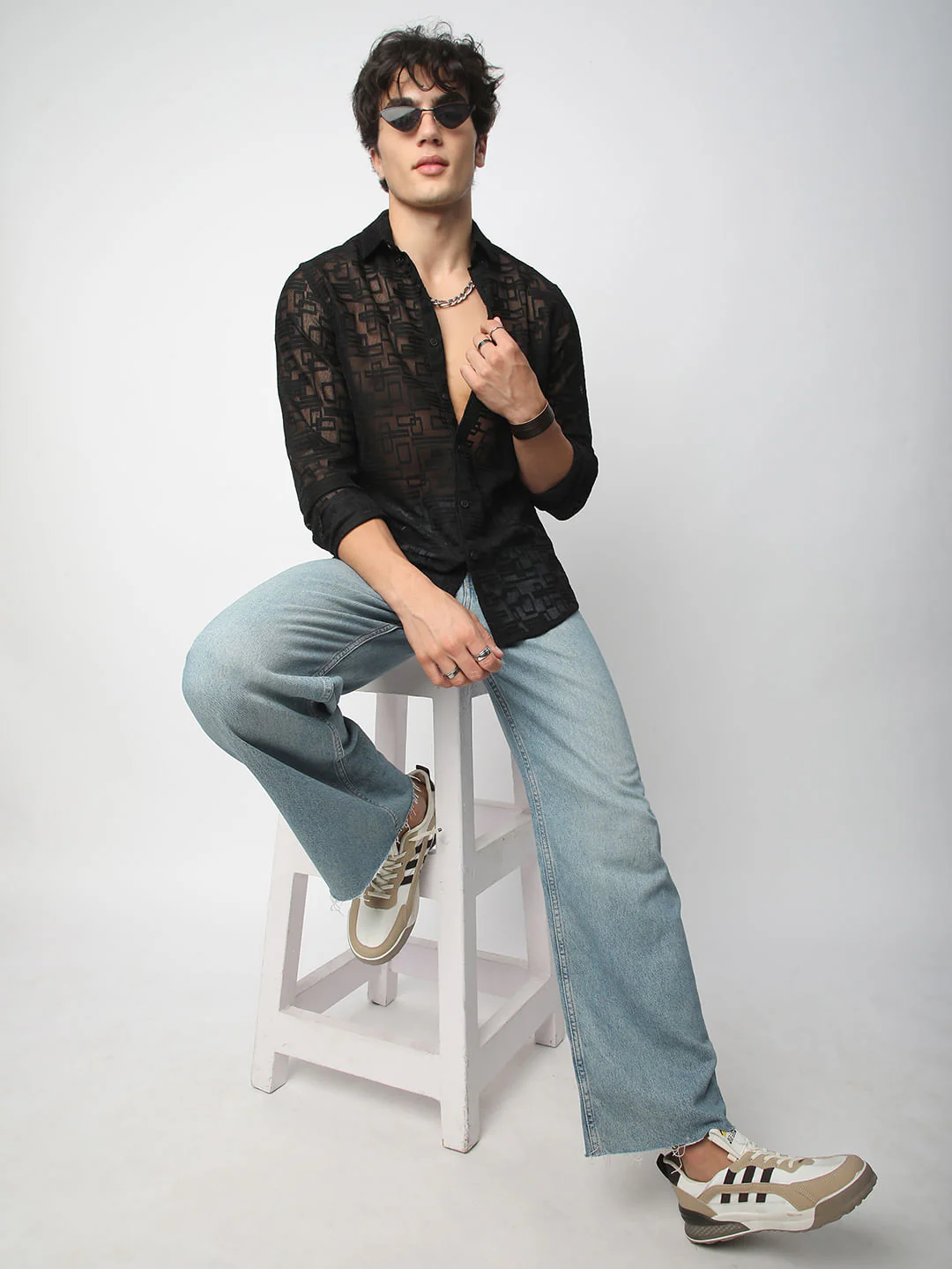 Breezy Black Maze Textured Mesh Shirt - Image 7