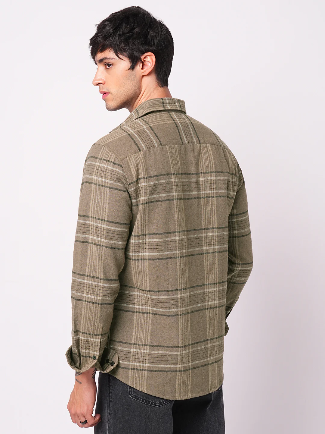 Burlap Saddle Brown Plaid Checks Textured Shirt - Image 6