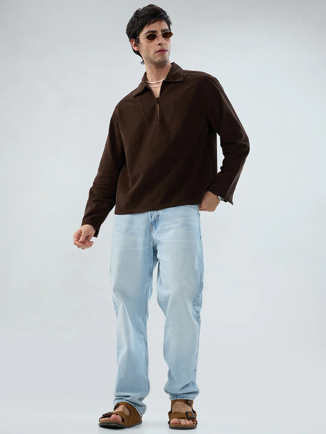 Carob Brown Corduroy Cuffless Oversized Shirt - Image 8