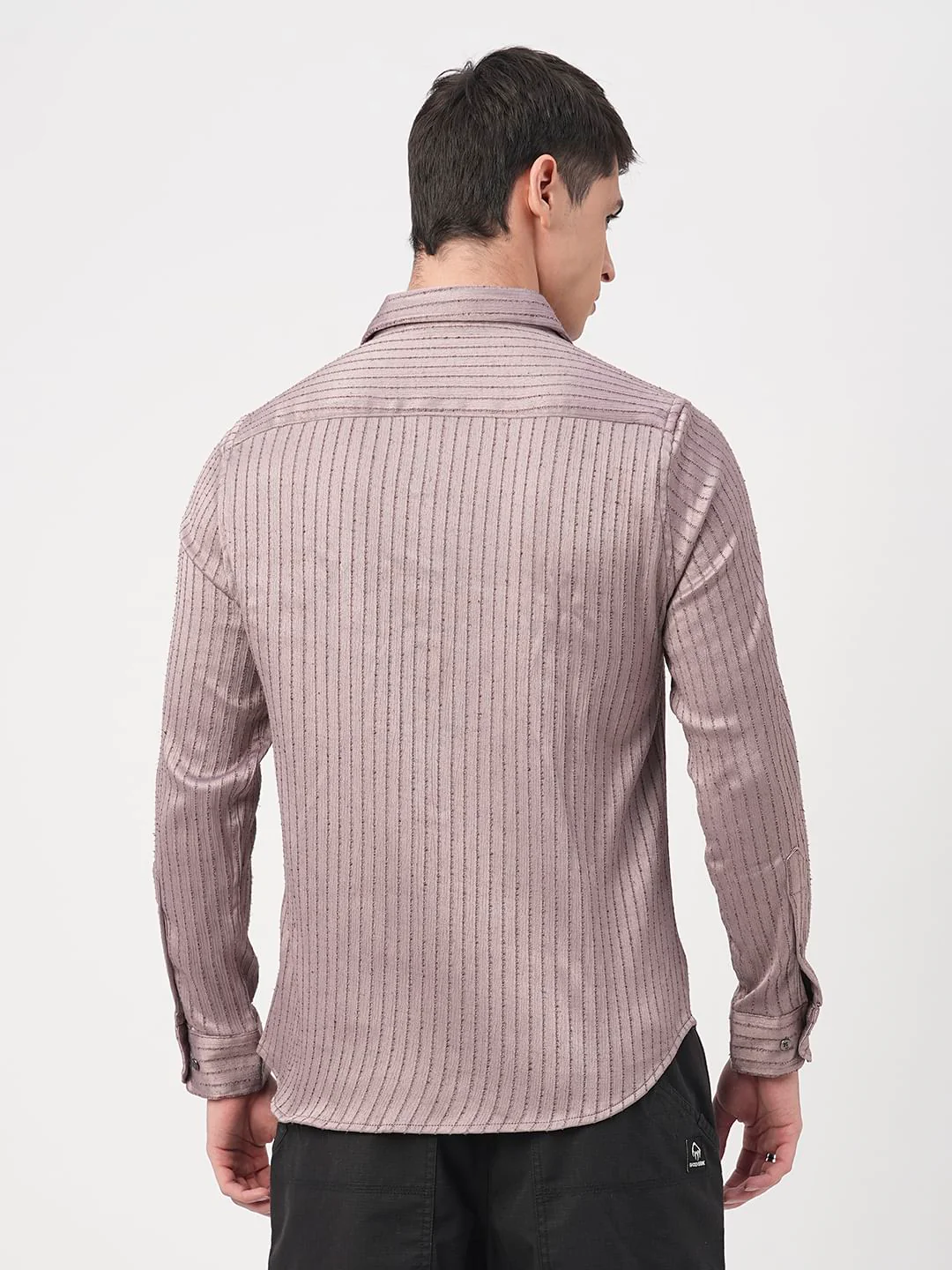Chocolate Brown Textured Striped Shirt - Image 7