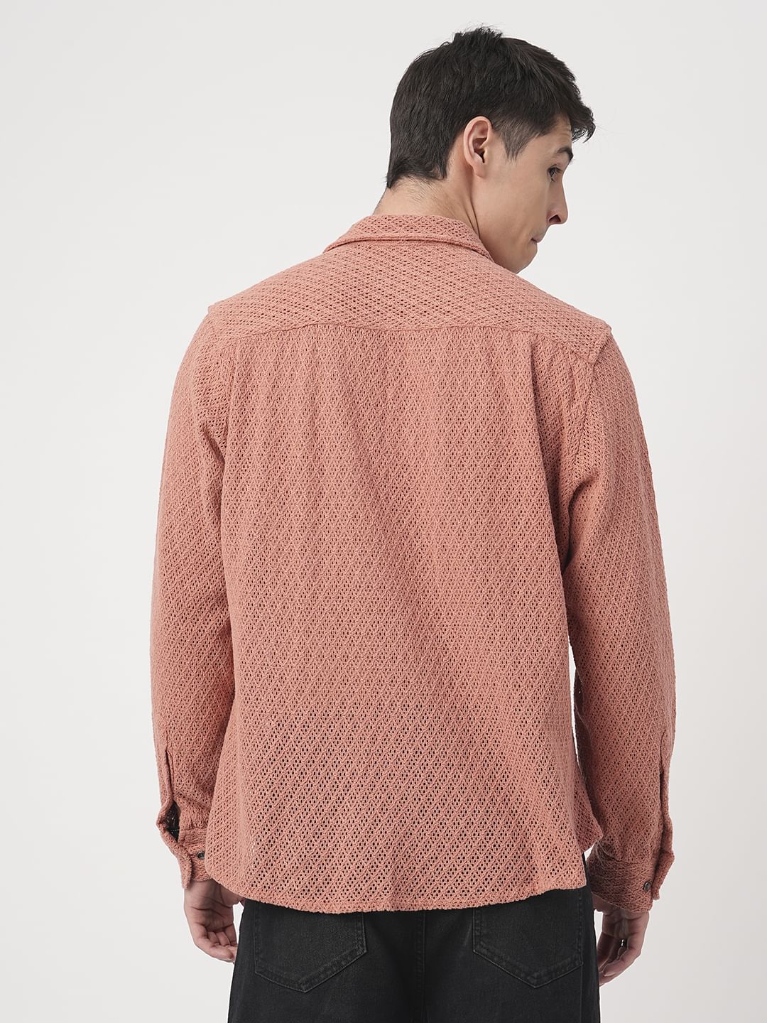 Classic Coral Crochet Cropped Shirt - Image 7