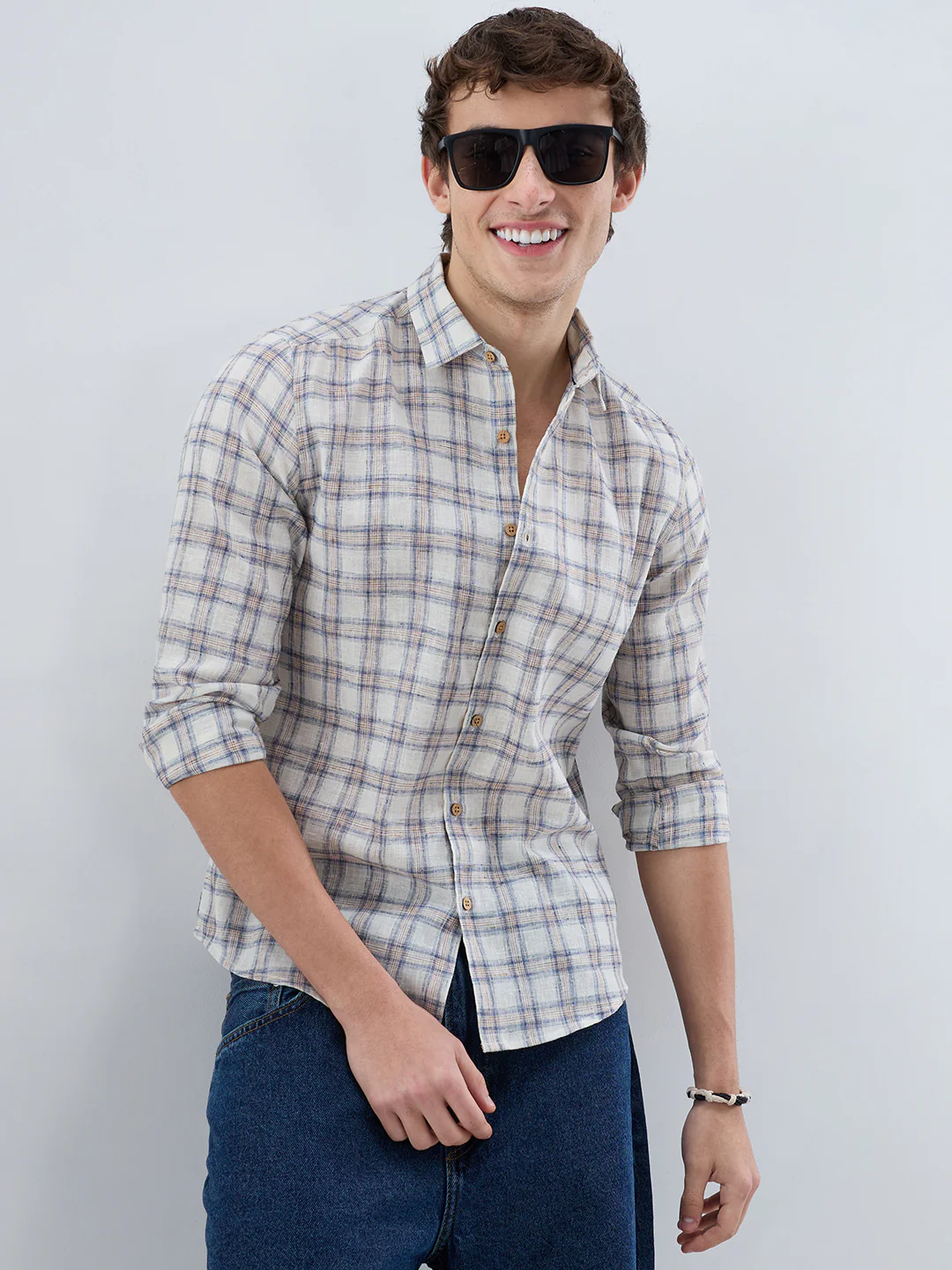 Coastal Beige & White Box Checks Shirt