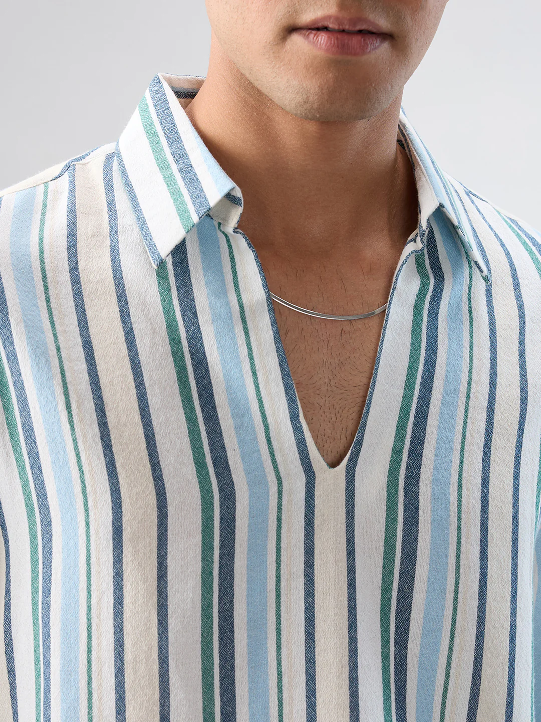 Coastal Blue Striped Oversized Polo Shirt - Image 3