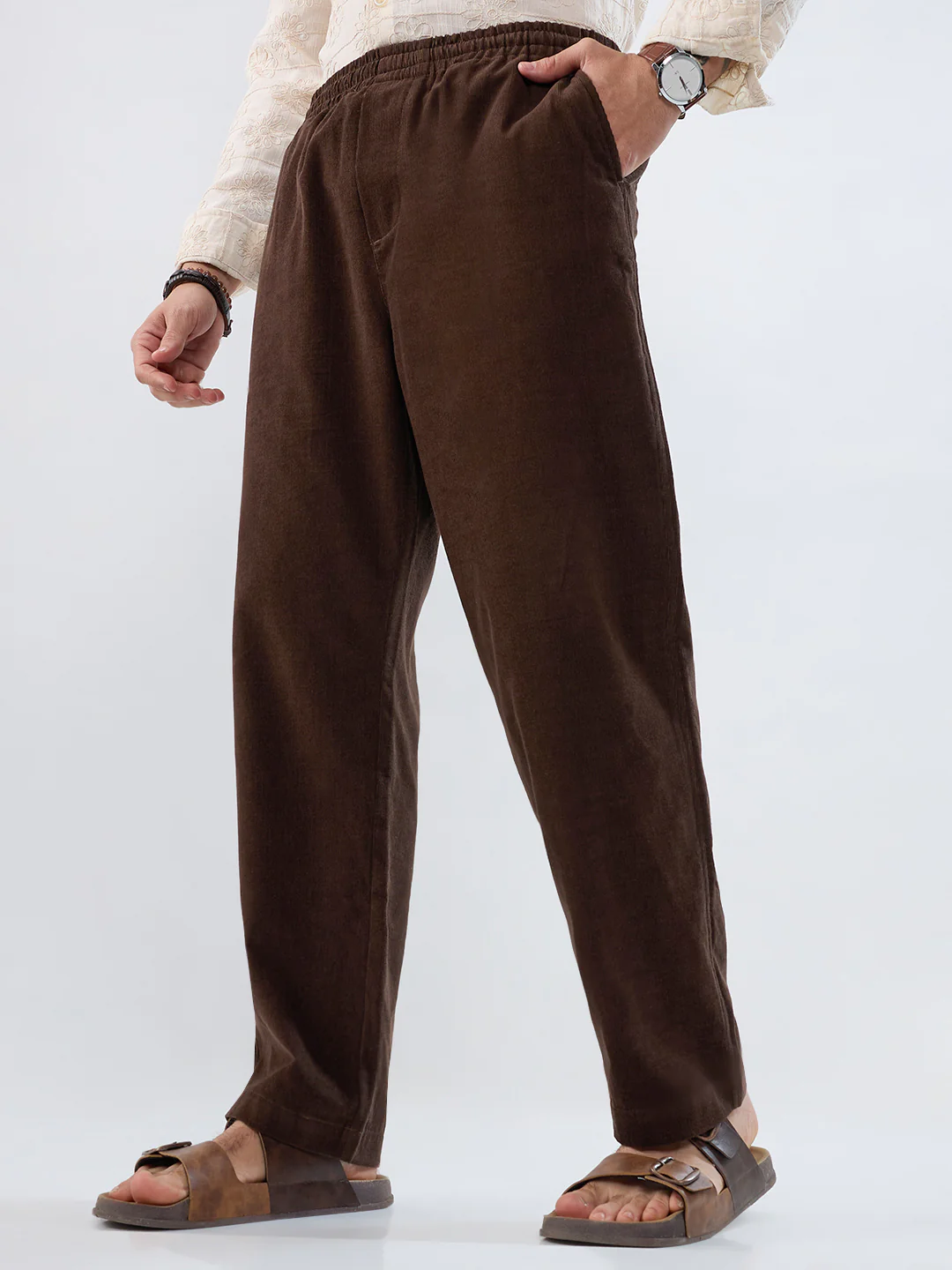 Dark Mocha Brown Corduroy Tapered Trousers - Image 5