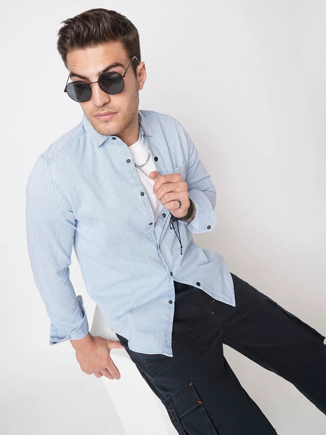 Denim Blue Pencil Stripe Shirt - Image 2