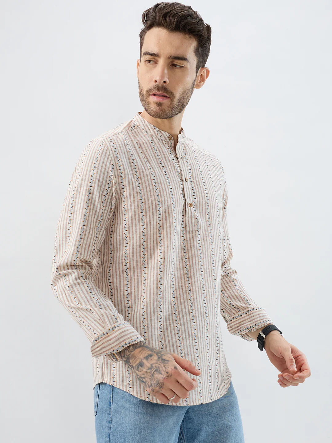 Desert Bloom Linen Blend Striped Kurta - Image 6