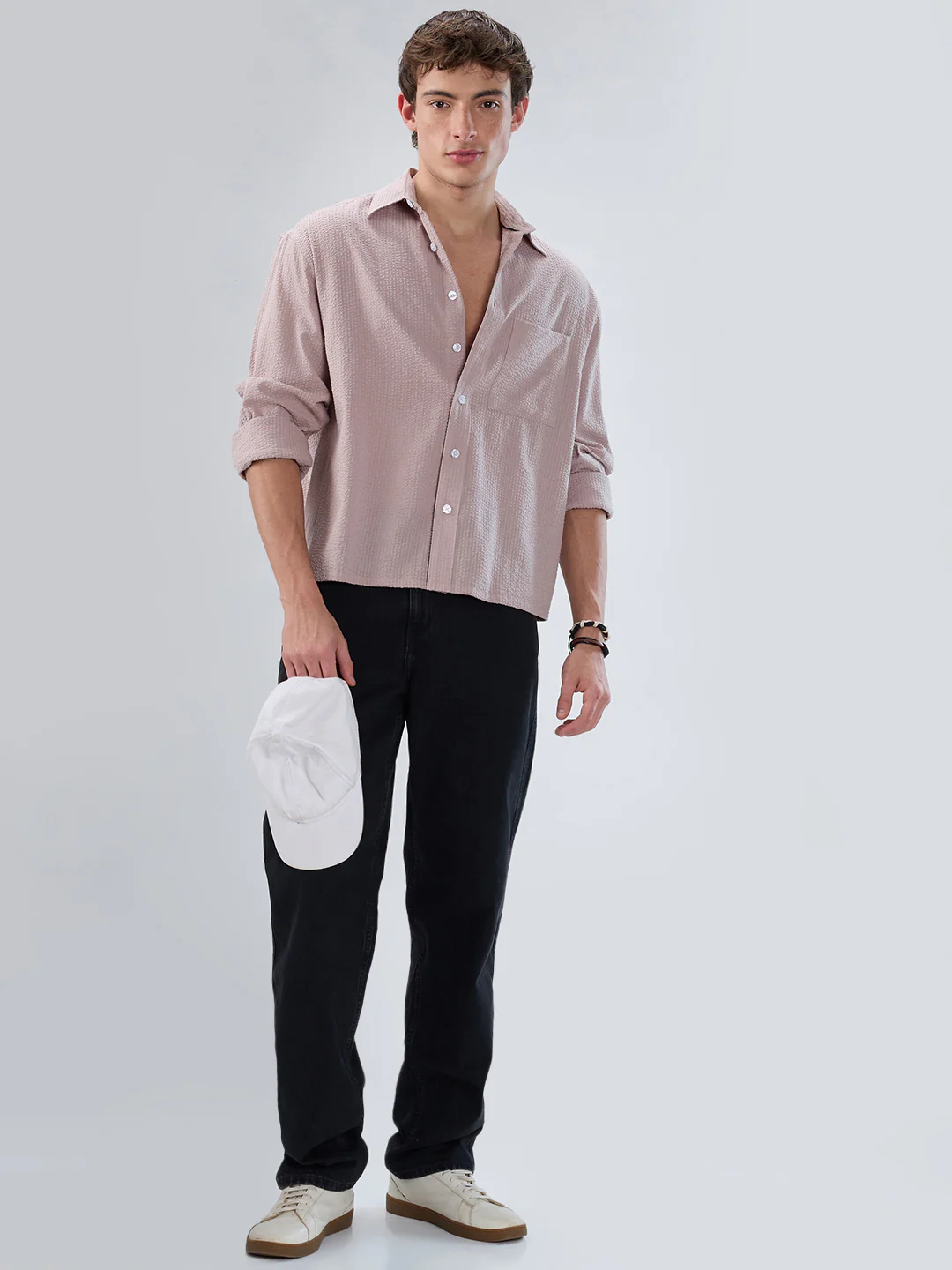 Dusty Rose Seersucker Boxy Fit Crop Shirt - Image 7