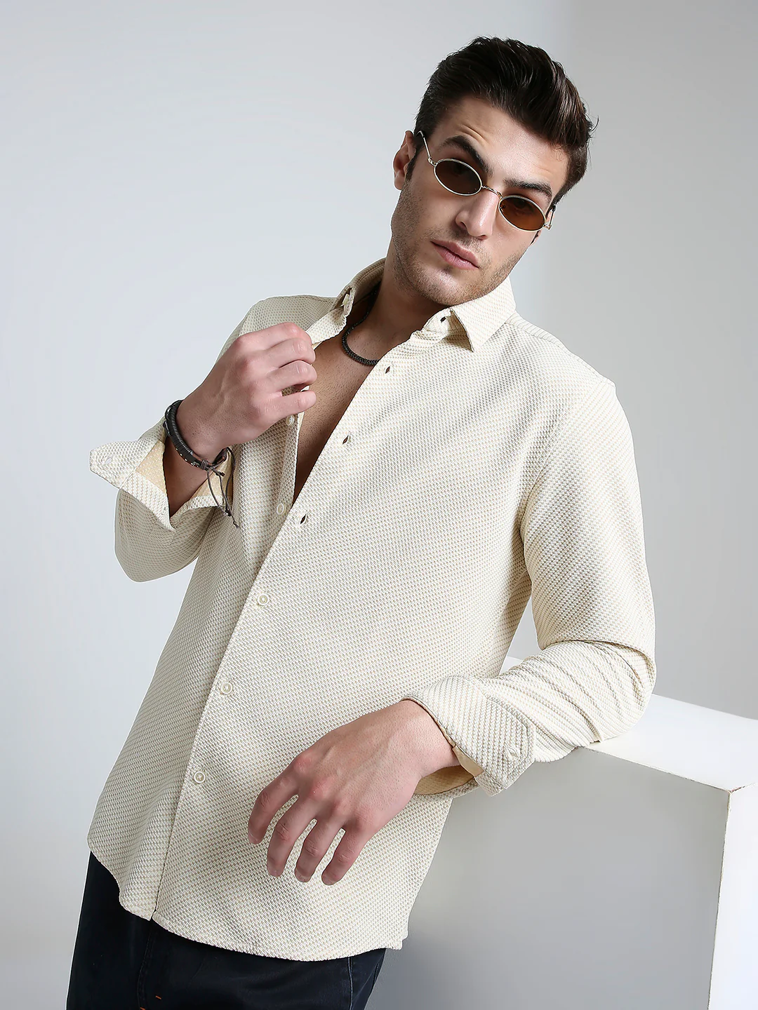 Elegant Cream Illusion Panel Shirt