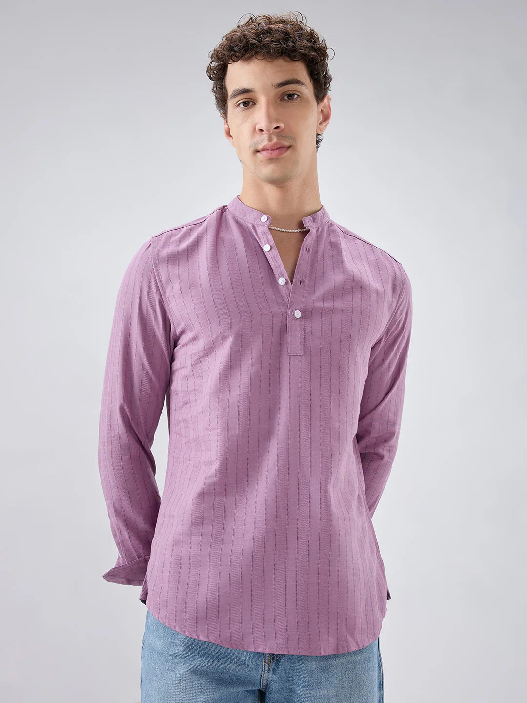 Elegant Lavender Textured Striped Kurta - Image 5