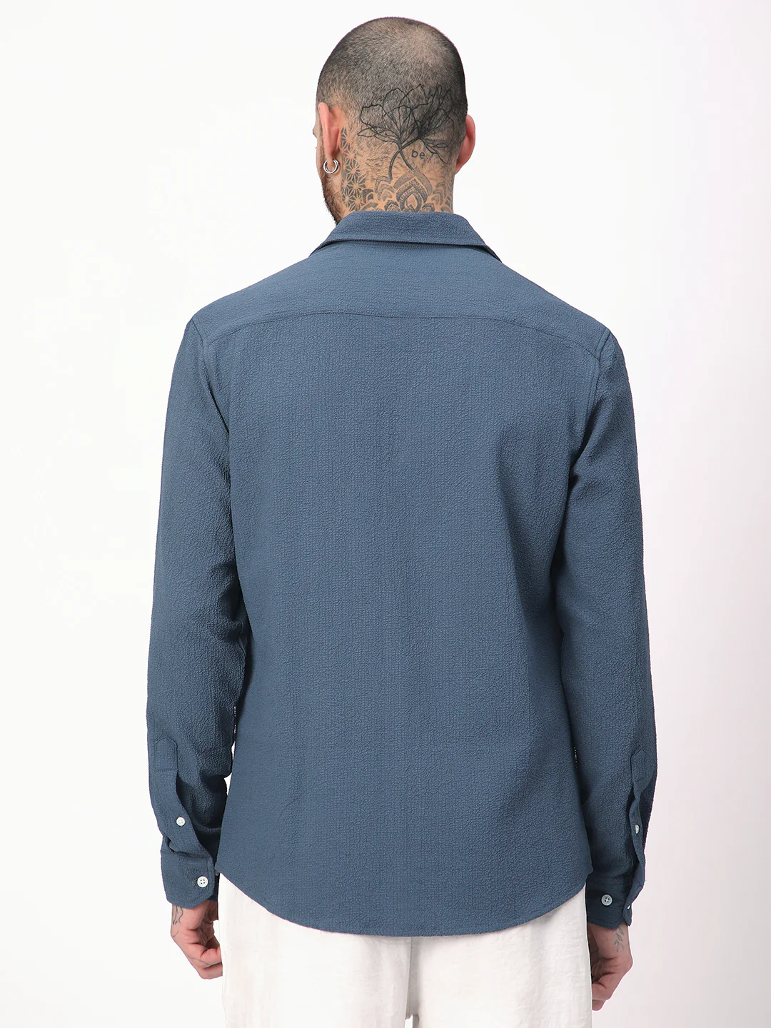 Elegant Prussian Blue Creased Shirt - Image 5