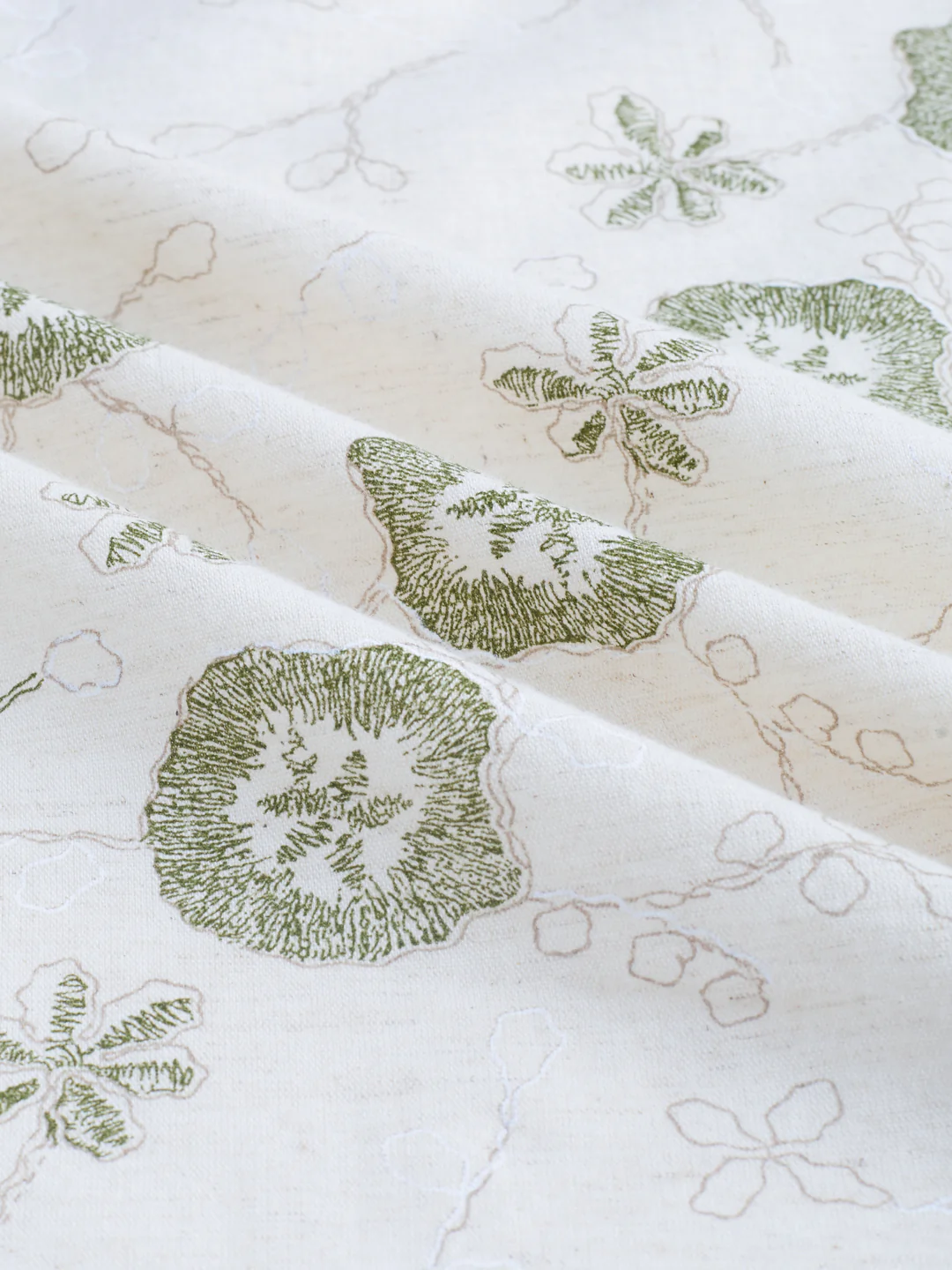 Elegant Warm Beige & Green Embroidered Linen Blend Statement Shirt - Image 3