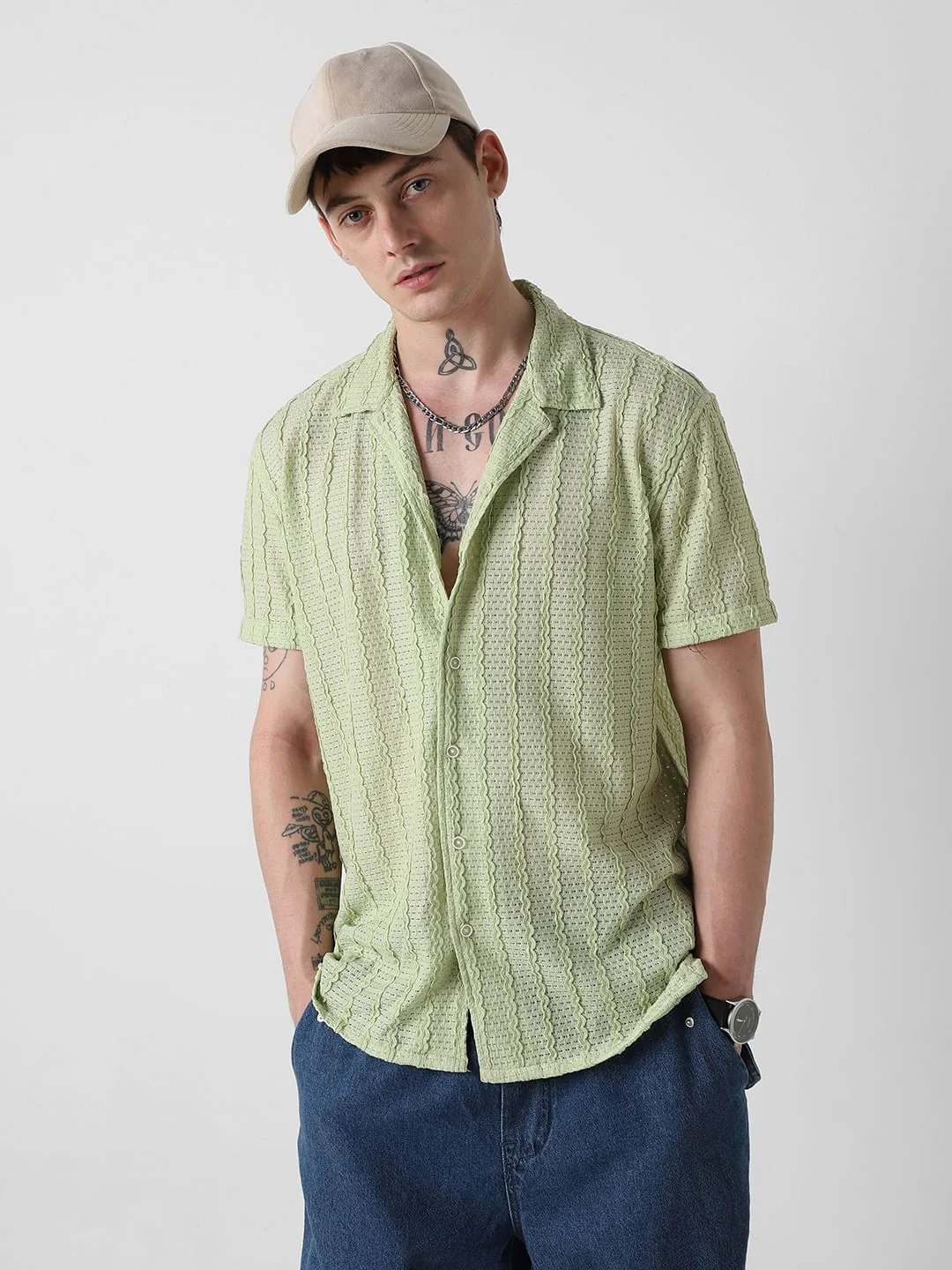 Exquisite AeroMesh Sage Green Oversized Shirt - Image 3