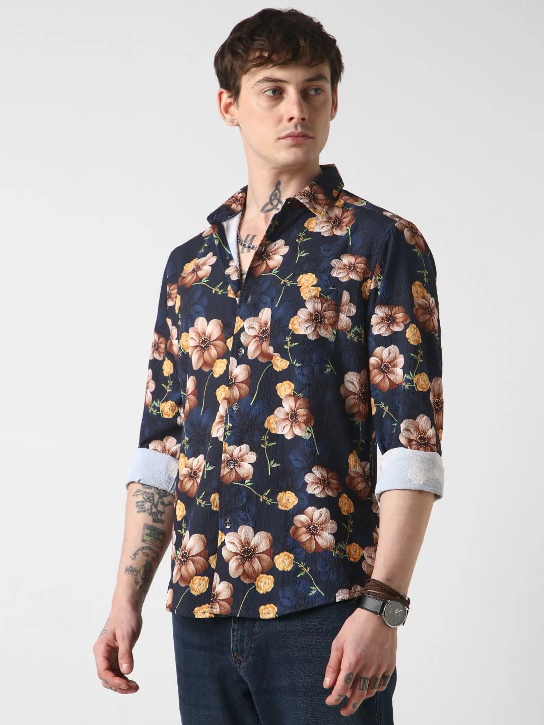 Exquisite Navy Floret Crushed Shirt - Image 6