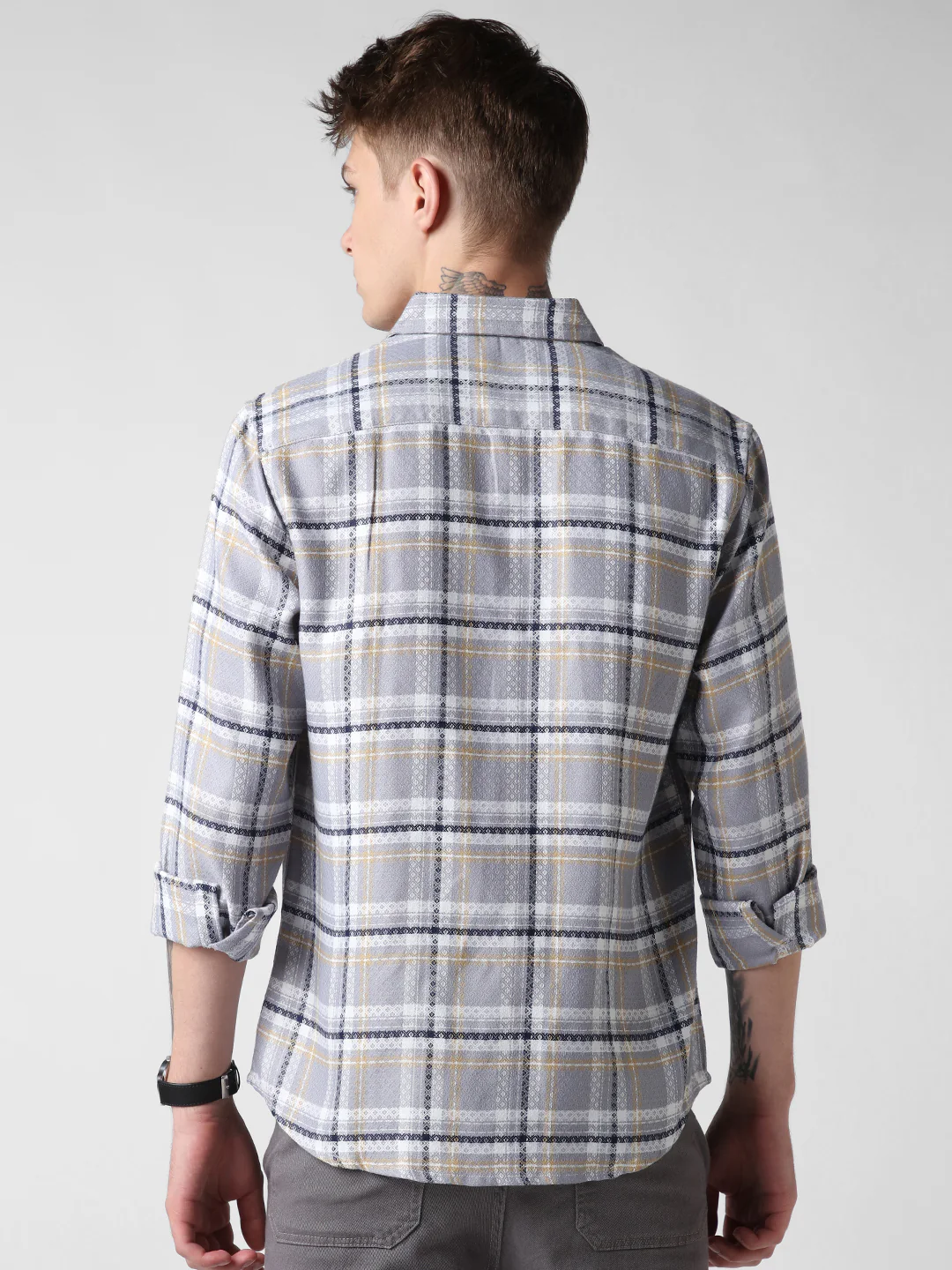 Fossil Grey Diamond Jacquard Checkered Shirt - Image 7