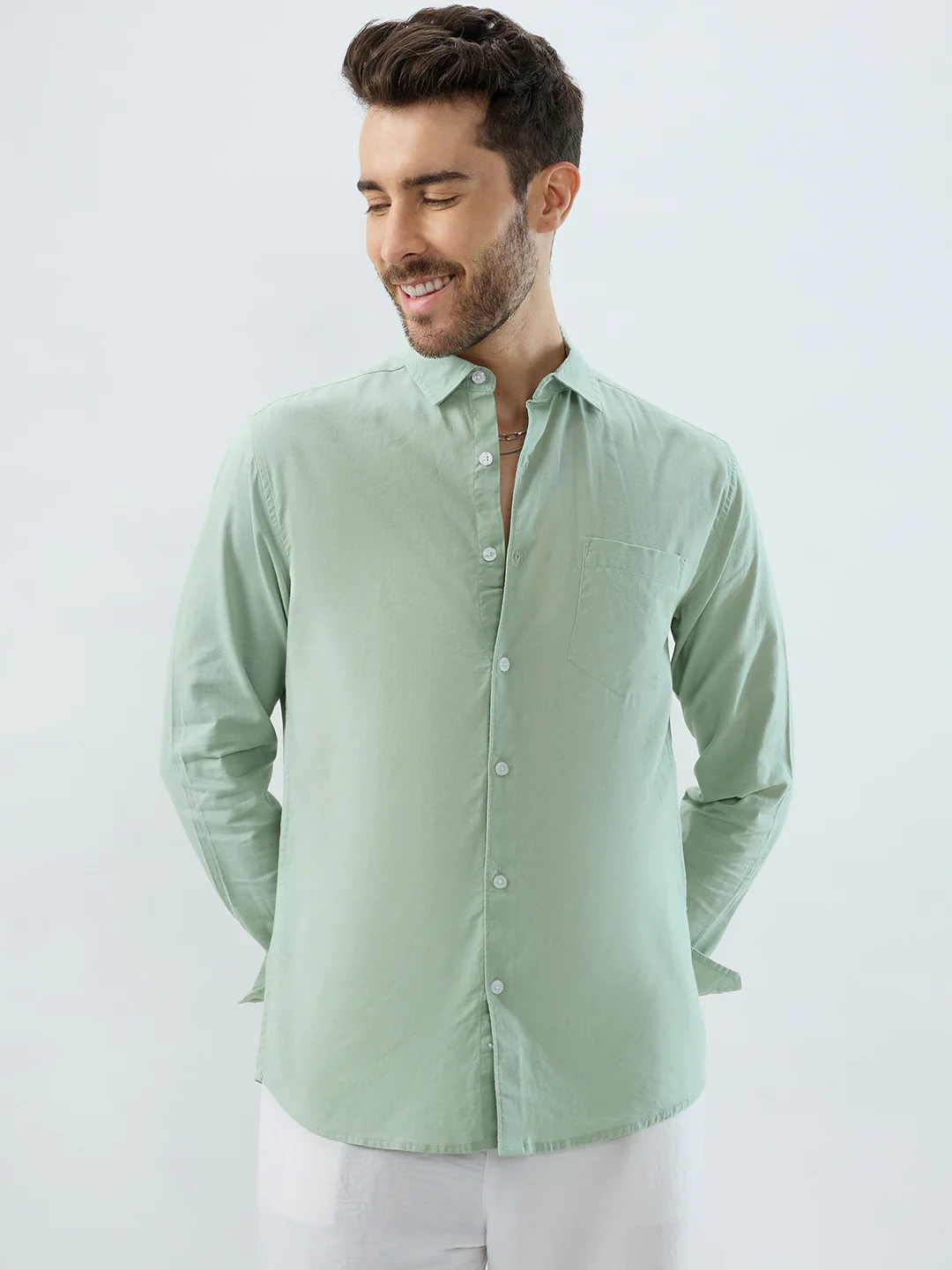 Green Pistachio Pop Slub Shirt - Image 4