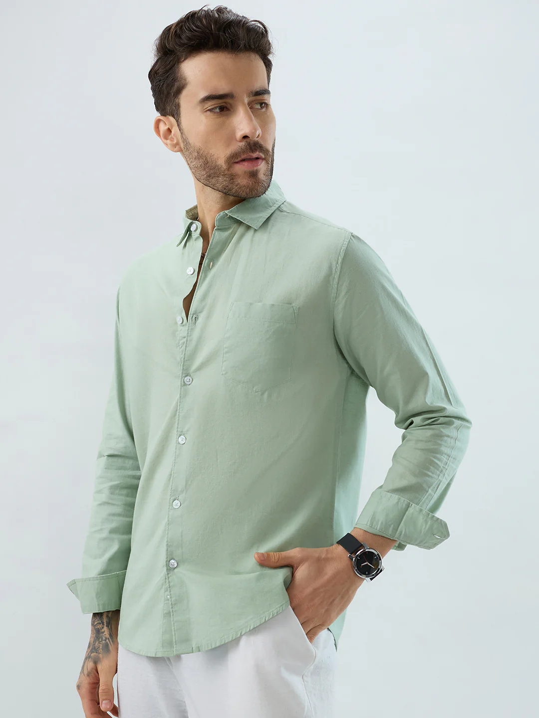Green Pistachio Pop Slub Shirt - Image 5