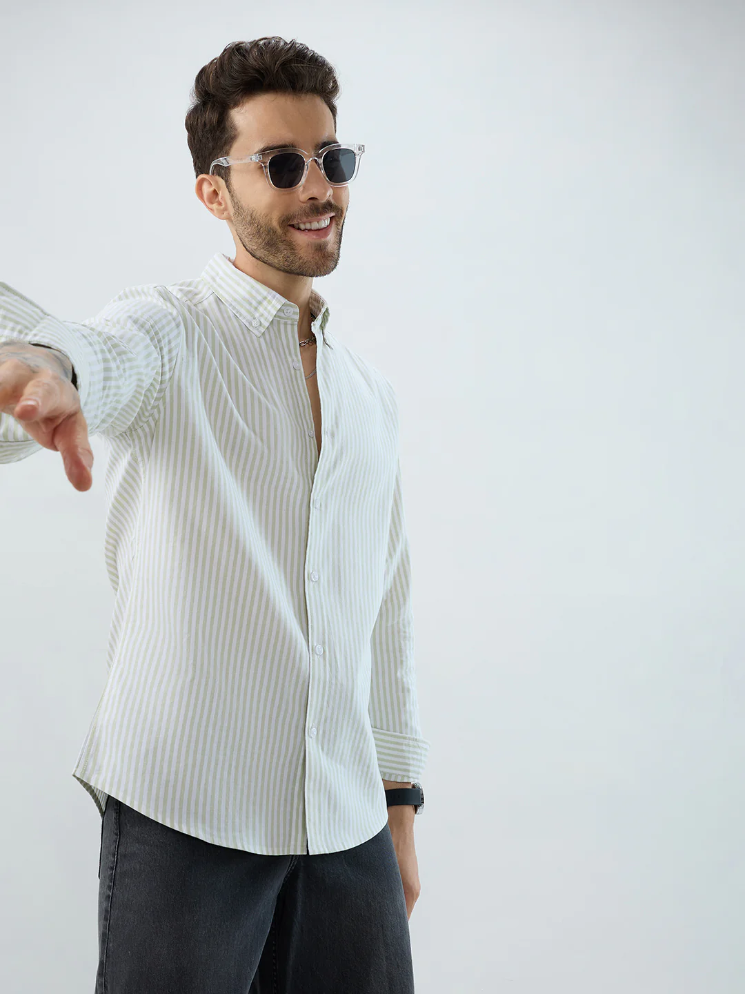Green & White Candy Striped Oxford Button-Down Business Shirt