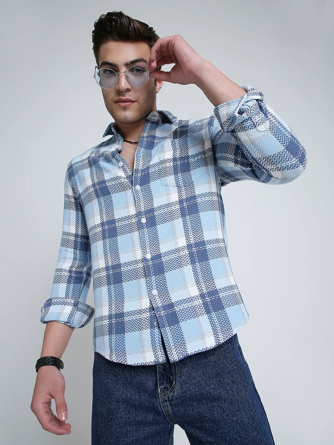 Icy Grid Winter Weave Zig-Zag Plaid Shirt - Image 2