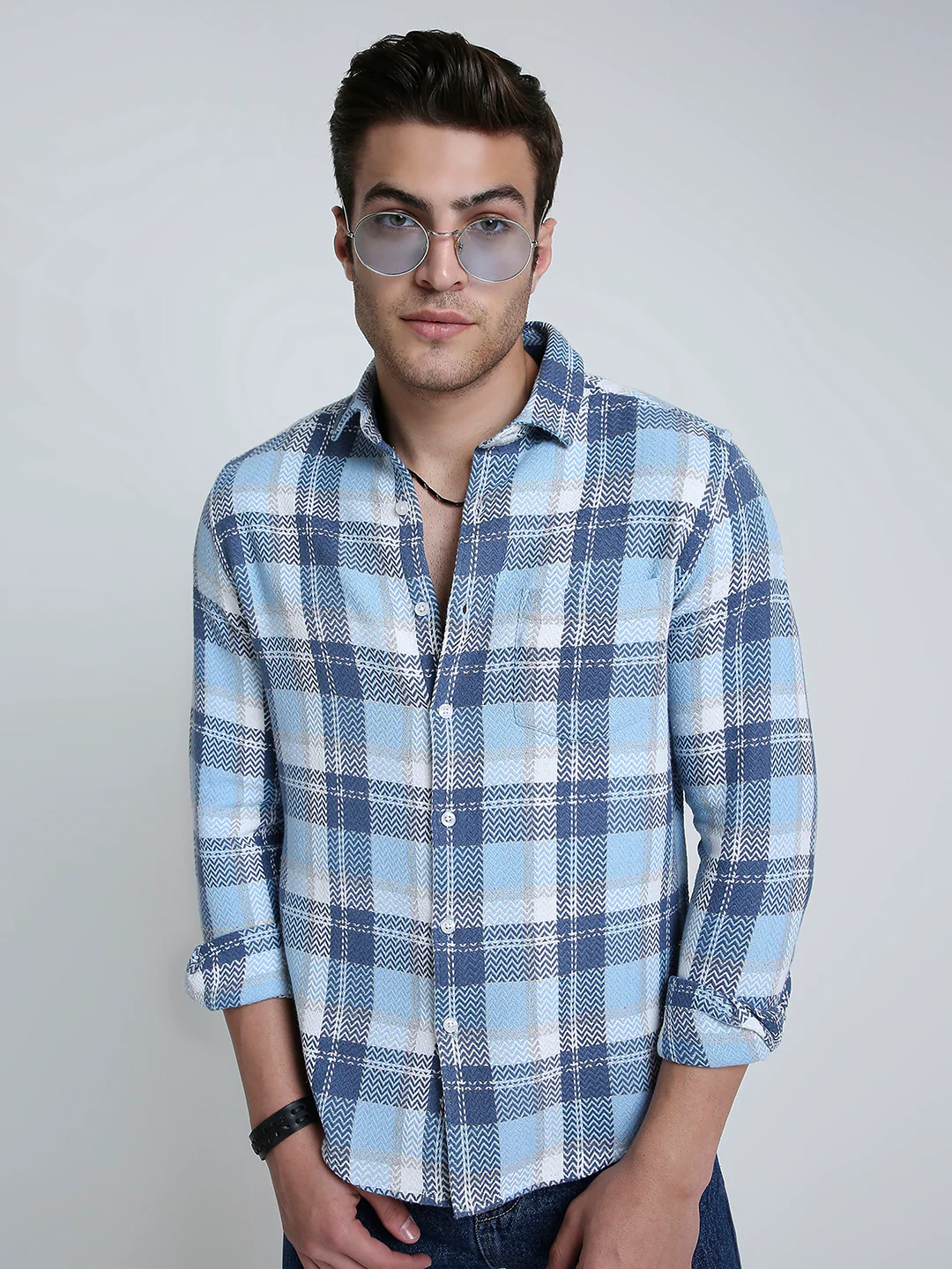 Icy Grid Winter Weave Zig-Zag Plaid Shirt - Image 4