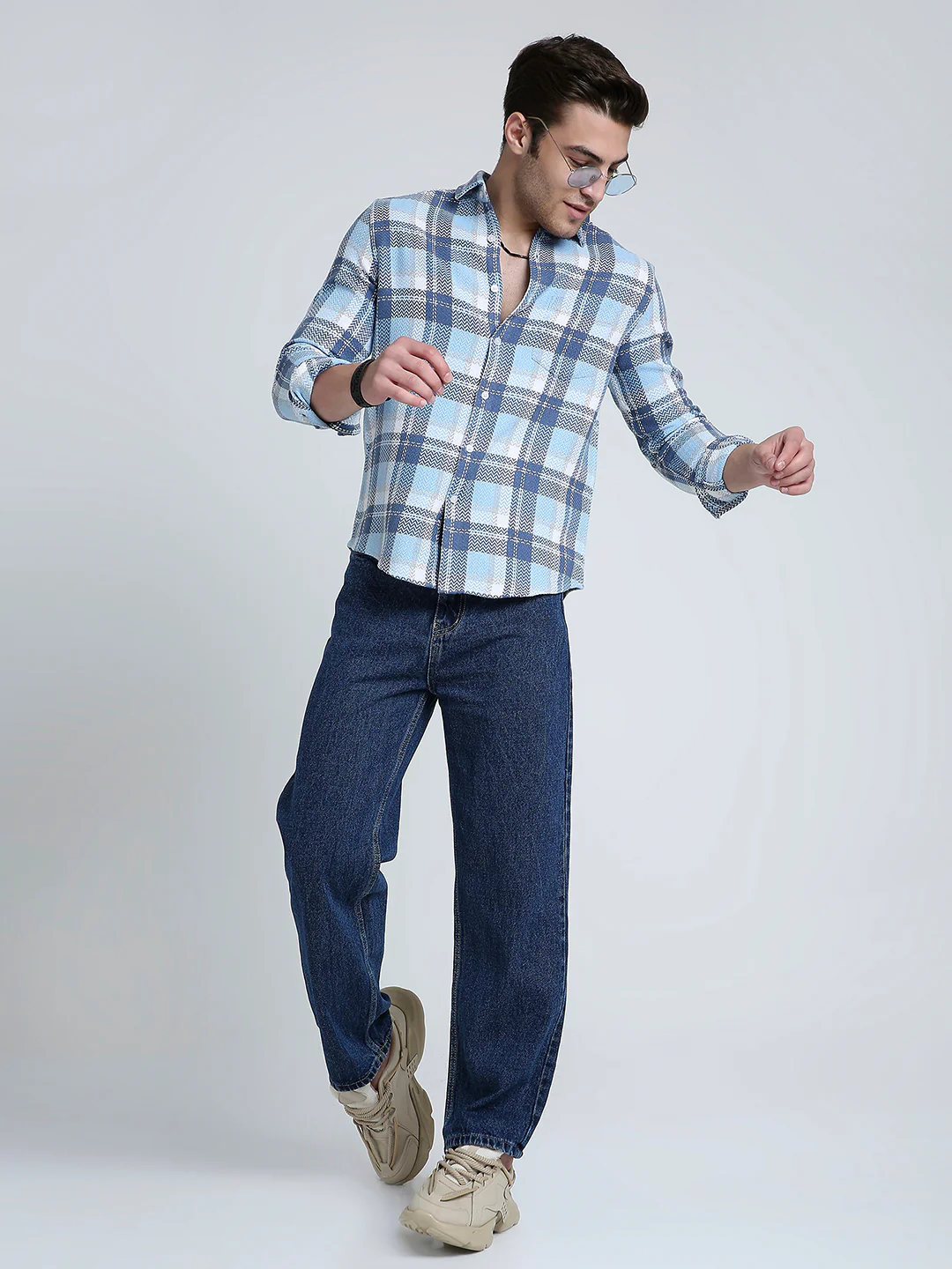 Icy Grid Winter Weave Zig-Zag Plaid Shirt - Image 8