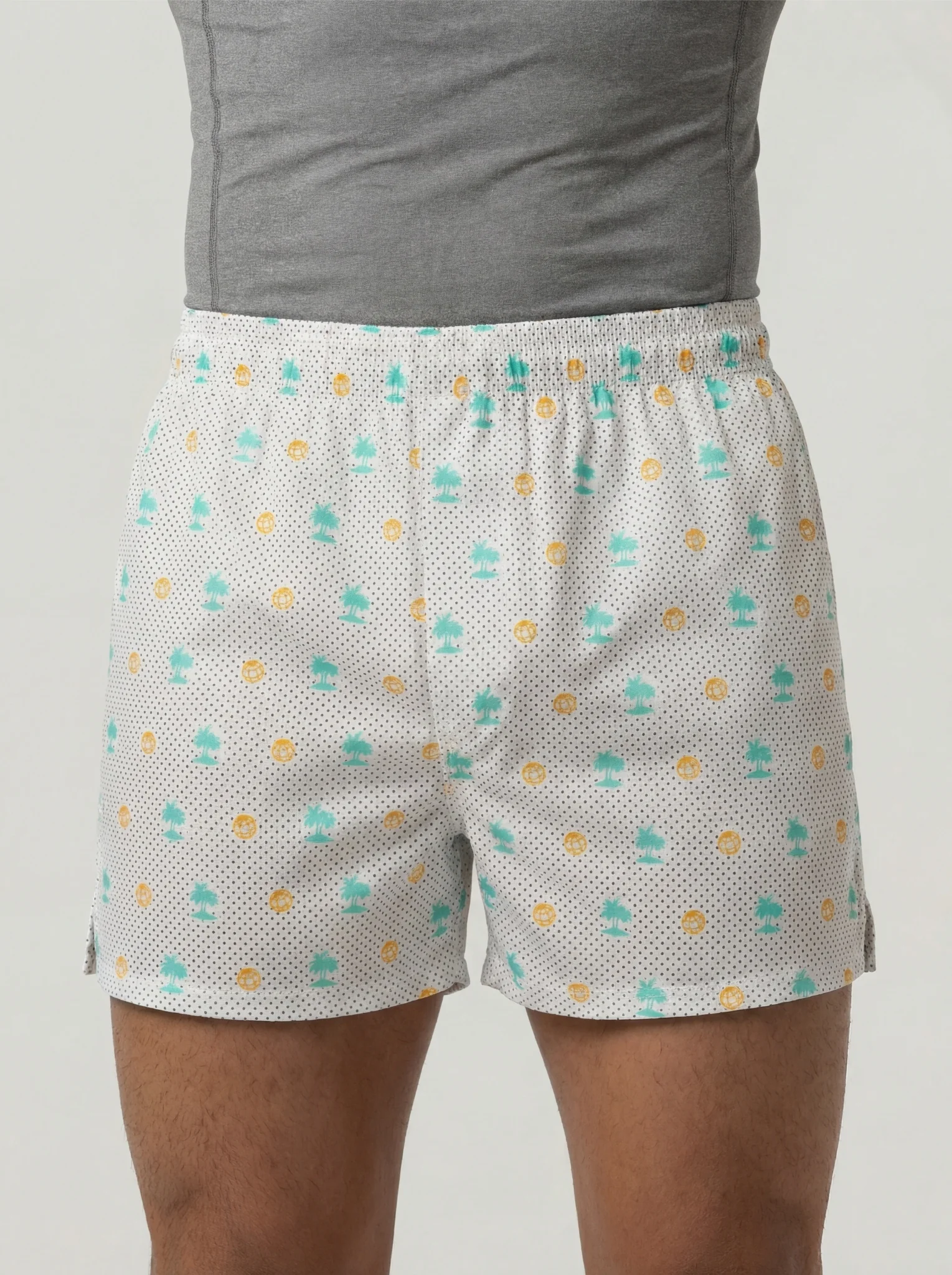 Indigo Dye Geometric & Island Vibe Basketball Print Boxers - Image 2