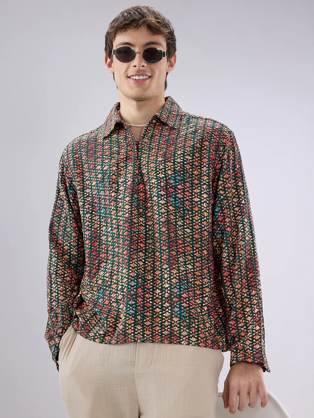 Ishqiya Nazara Sequin Glow Embroidered Cuffless Oversized Shirt - Image 4
