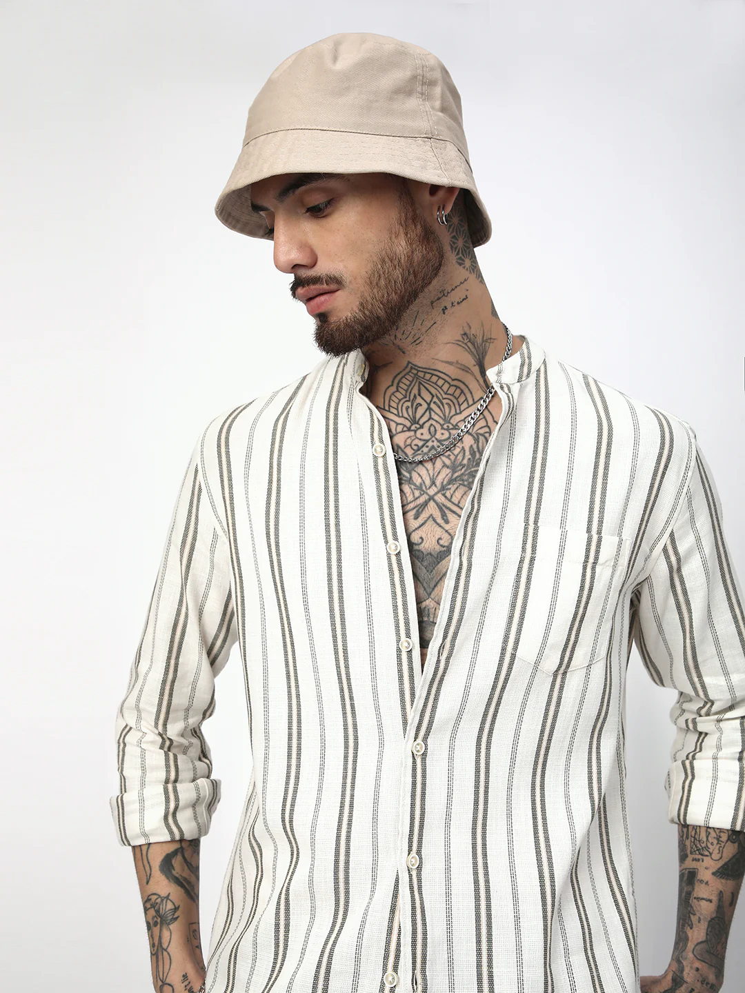 Ivory & Olive Vertical Striped Shirt - Image 2