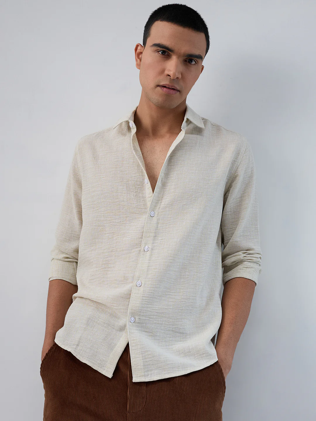 Light Pista Green Crinkled Textured Shirt