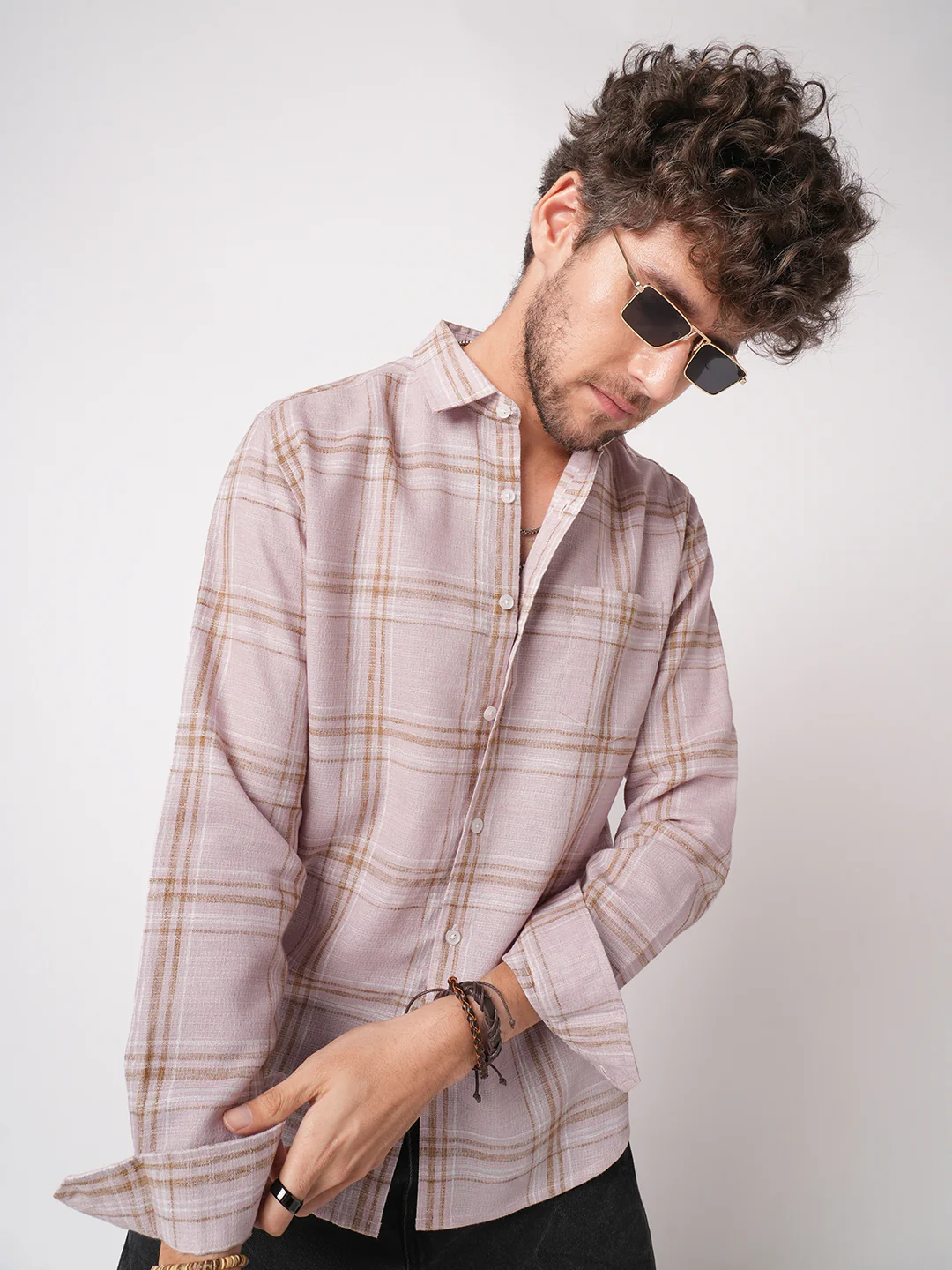 Lilac Luster Plaid Checks Linen Blend Shirt