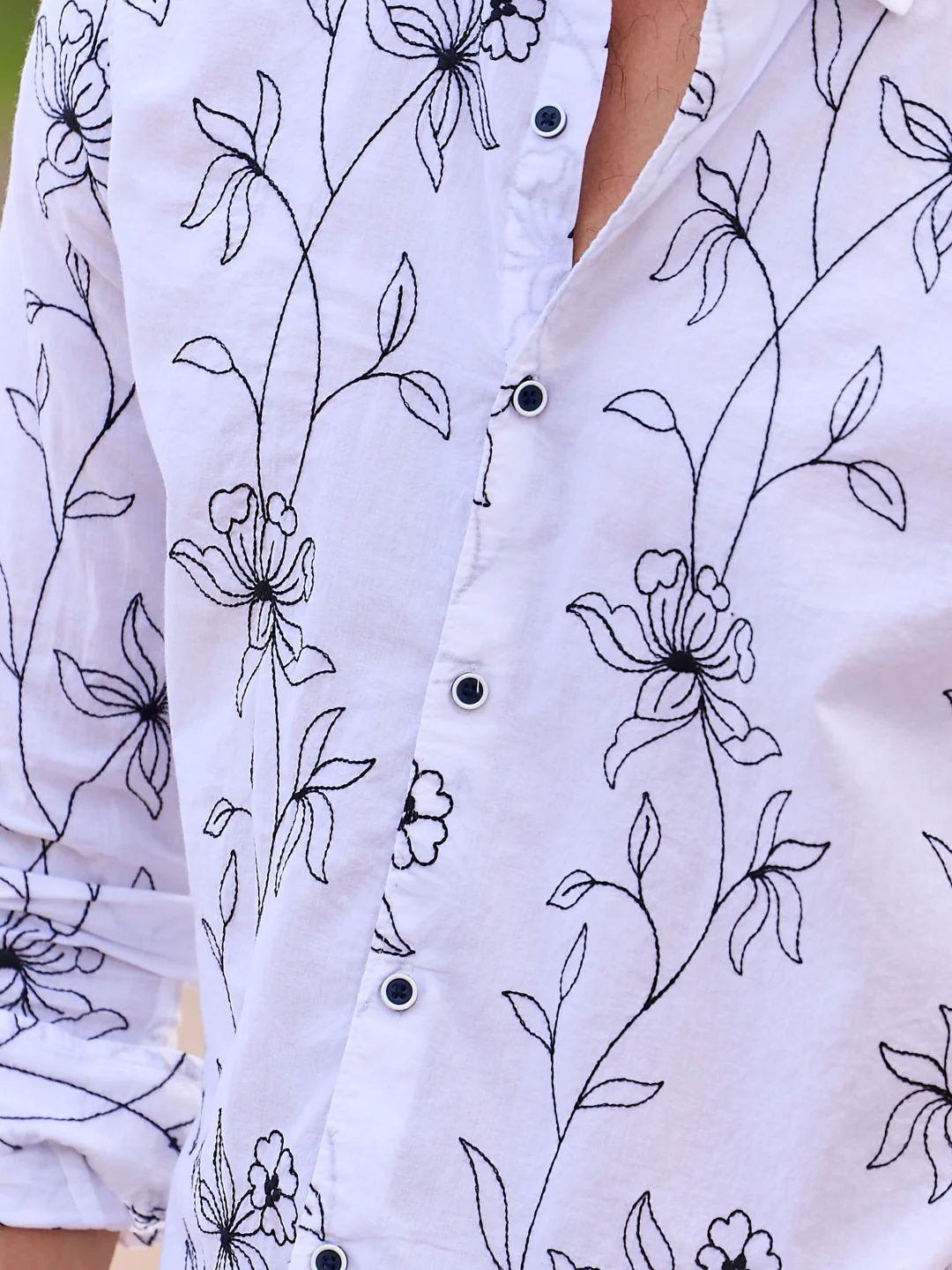 Lucullan Blooming Contrast Embroidered White Shirt - Image 3