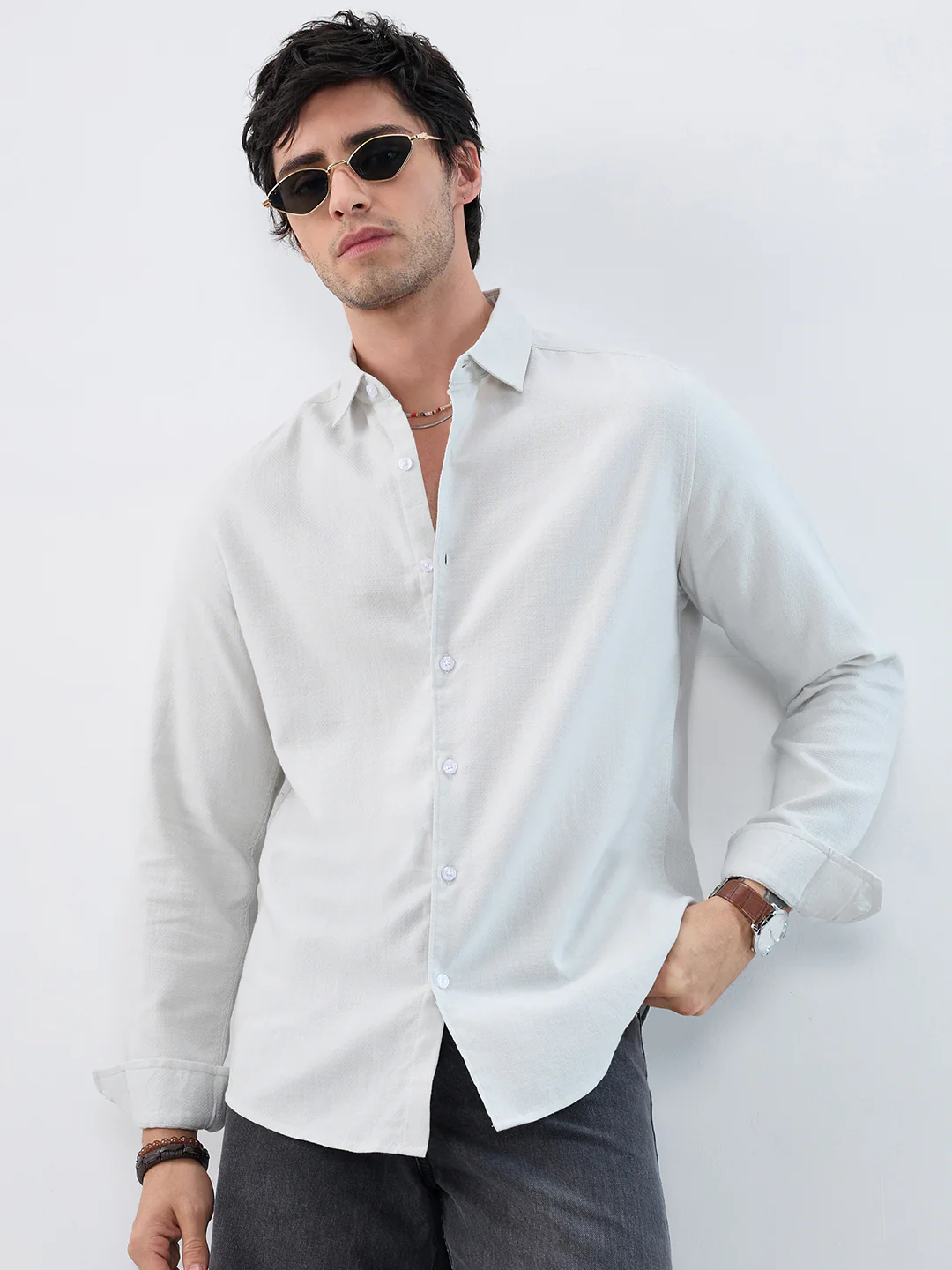 Mint Mist Green Micro-Weave Textured Shirt