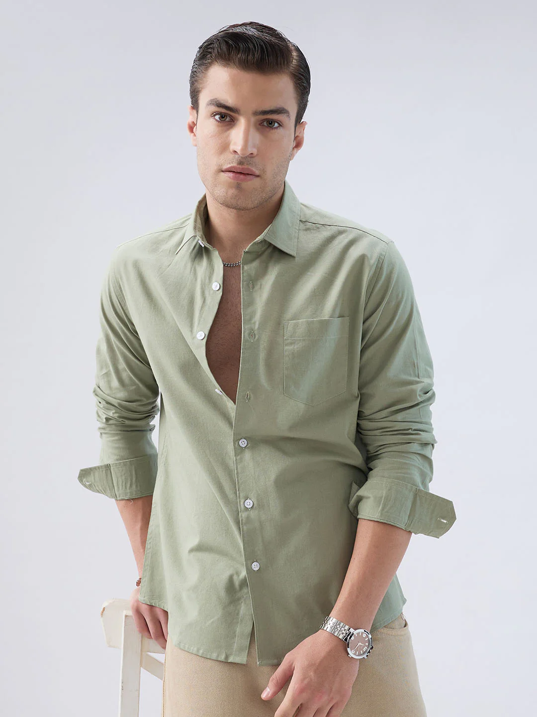 Misty Olive Slub Weave Everyday Shirt