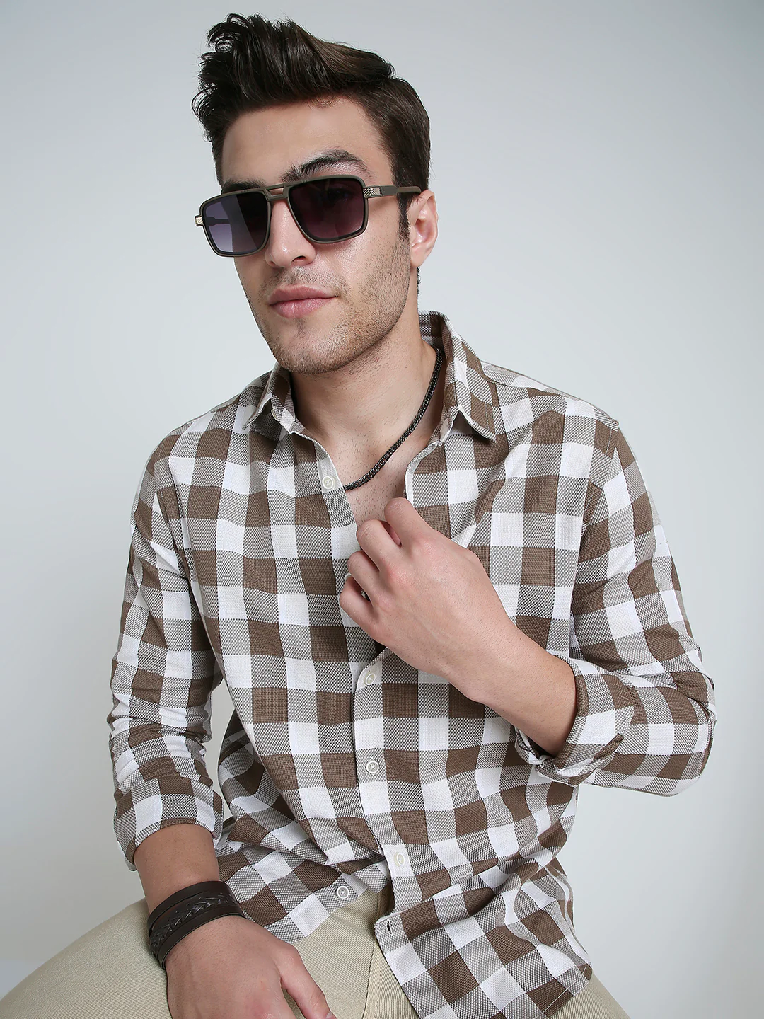Mocha Brown & White Checkerboard Shirt