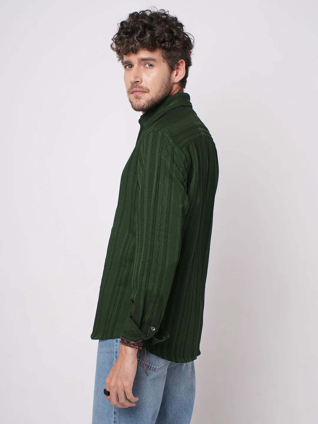 Mughal Green Jacquard Striped Shirt - Image 7